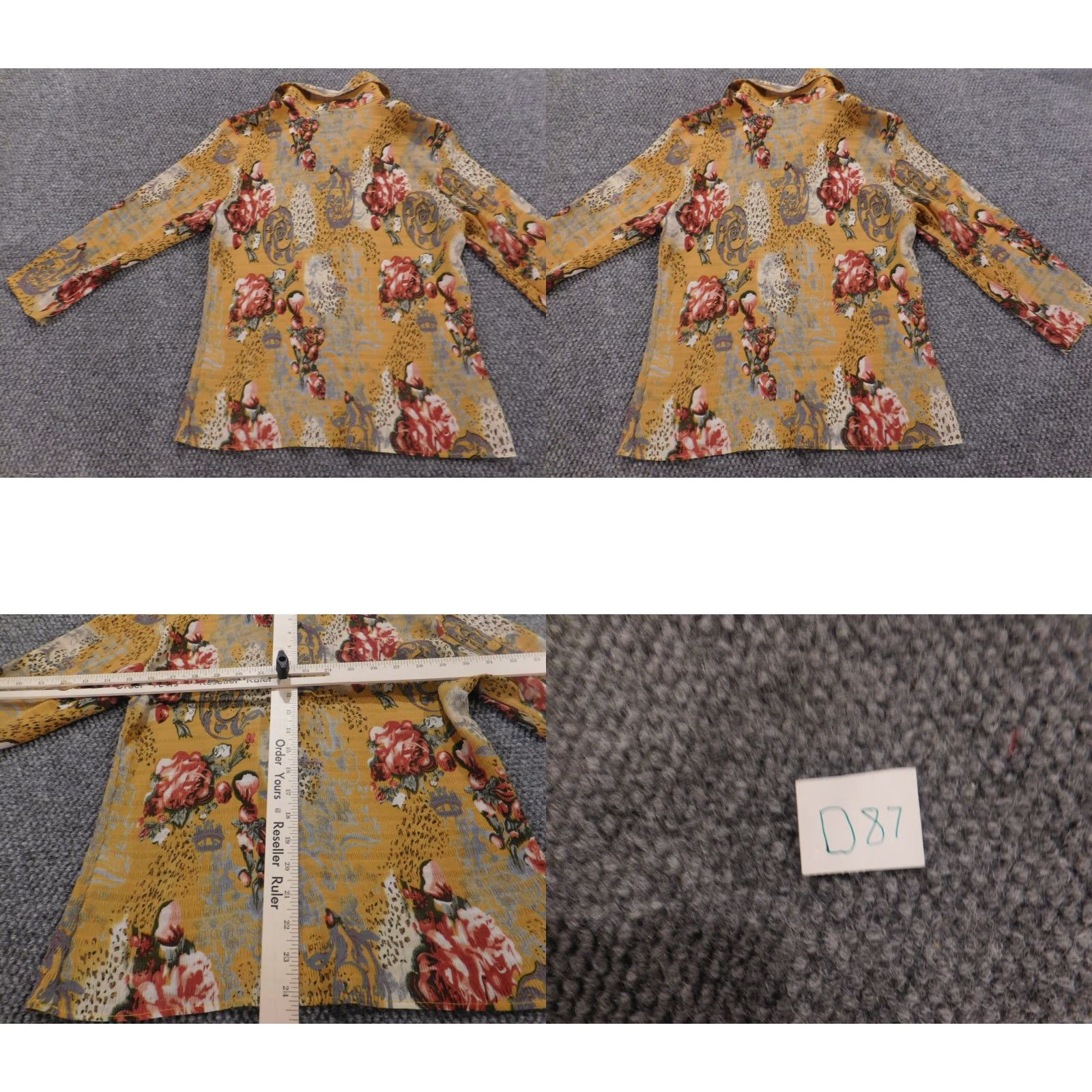 Vintage Fuchsia Womens Blouse Button-Up Short Sleeve Floral Yellow L Regular Cotton? (Note: Original materials mention Polyester/Rayon; no Cotton in original) Size L / US 10 / IT 46 - 8 Thumbnail