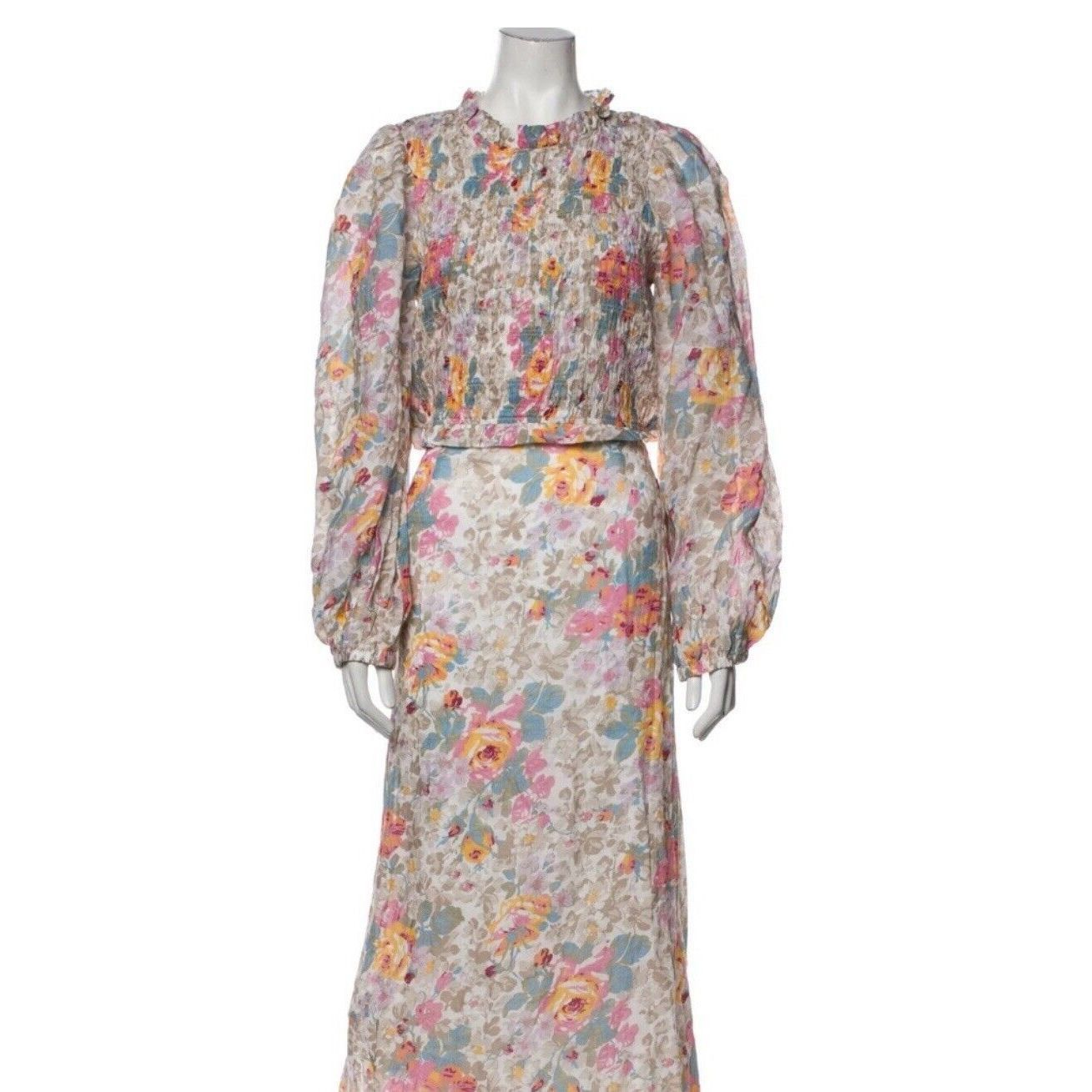 Sea New York NWT SEA New York Ines Floral Long Sleeve Smocked Dress Ivory Size L / US 10 / IT 46 - 1 Thumbnail