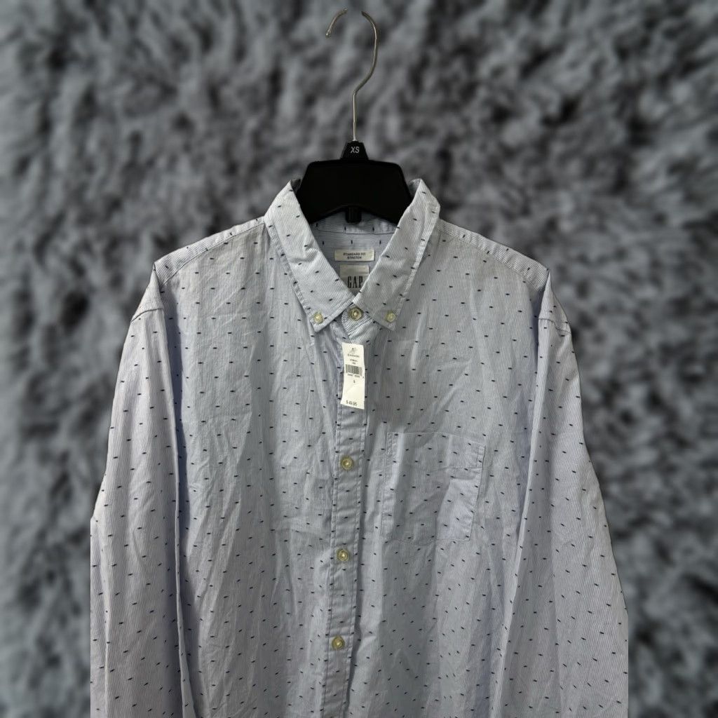 Gap GAP Shirt Mens L Blue Oxford Button-Down Striped Geometric Stretch Standard Fit Regular Pins Pocketed Casual Workwear Size US L / EU 52-54 / 3 - 1 Thumbnail