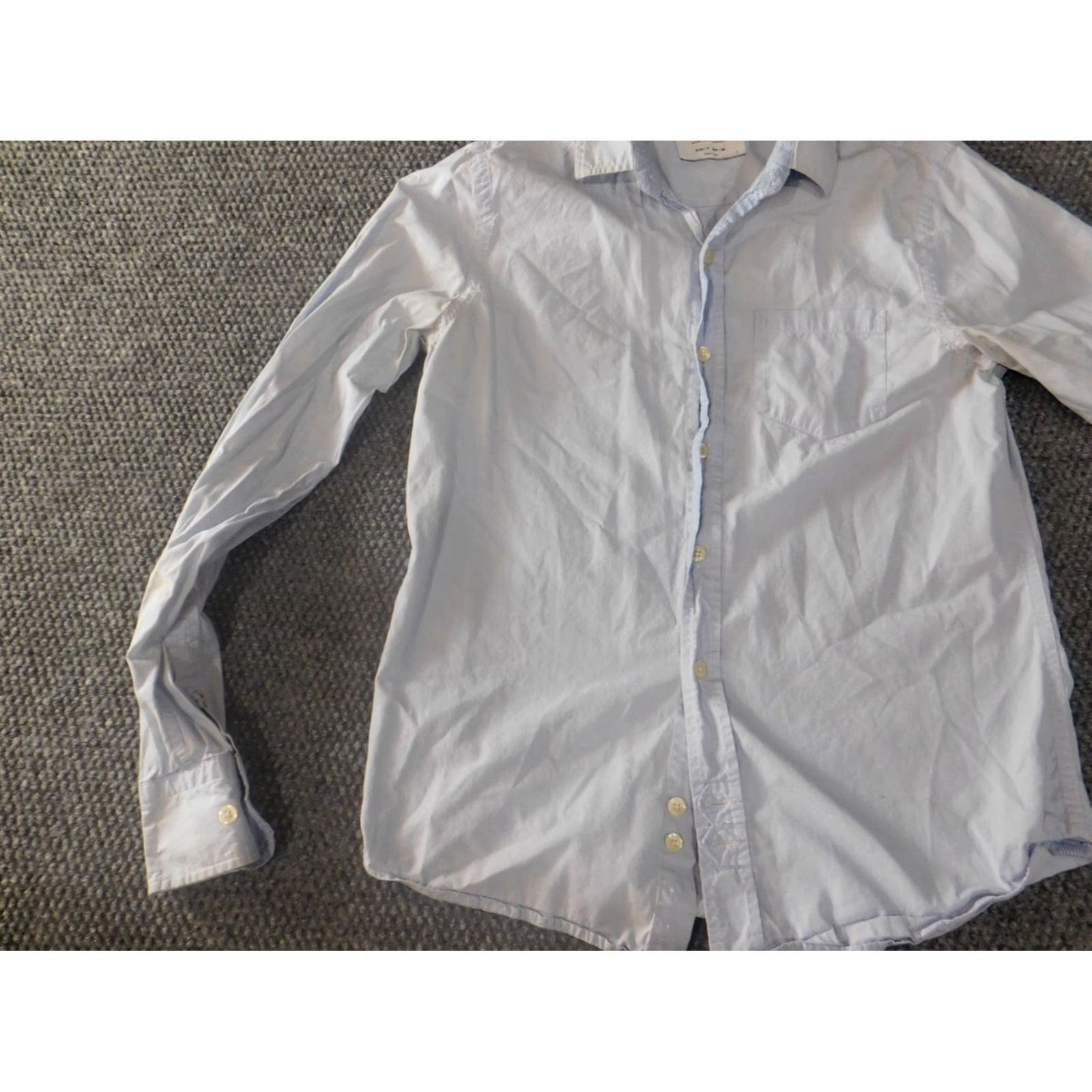 Vintage Pull&Bear Mens Shirt S Blue Striped Button-Up Collared Long Sleeve with Pockets Slimming Knit Cotton Regular Vintage No Size US S / EU 44-46 / 1 - 3 Thumbnail