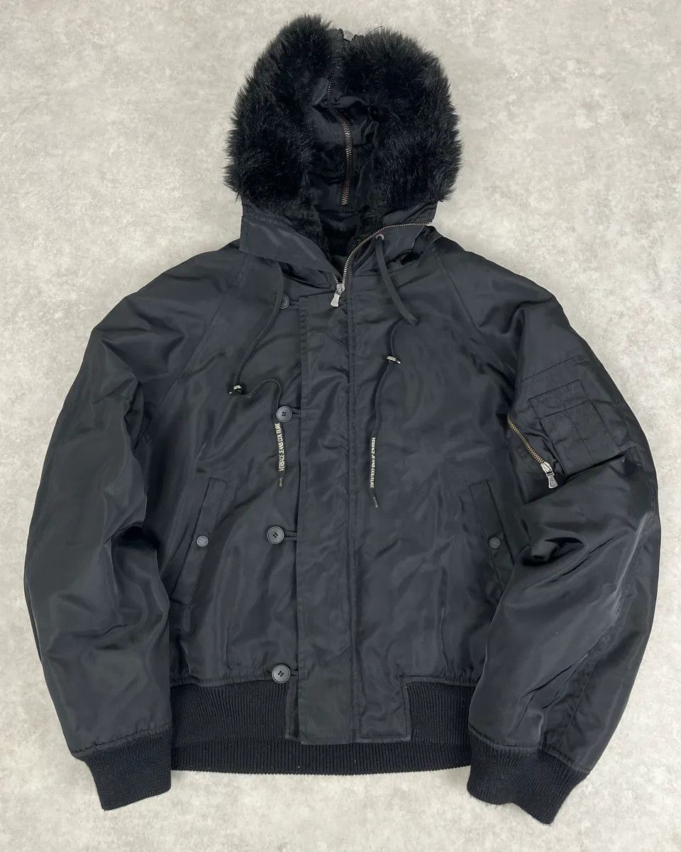 Versace AW2003 Versace Black Fur Zip Hood Aviator Bomber Jacket Size US L / EU 52-54 / 3 - 3 Thumbnail
