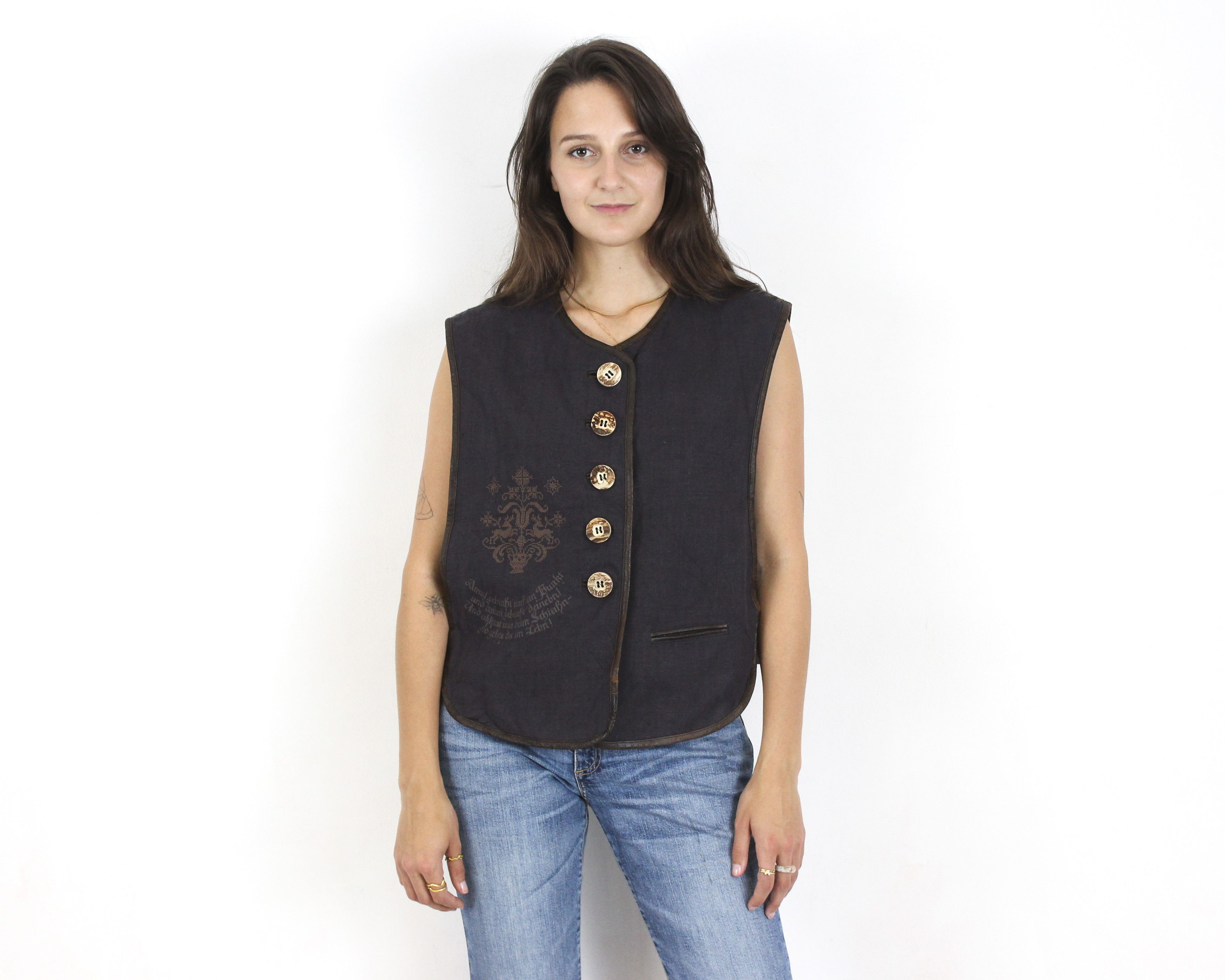 Vintage LODENFREY Women S Trachten Linen Vest Tank Waistcoat Gilet Size S / US 4 / IT 40 - 2 Thumbnail