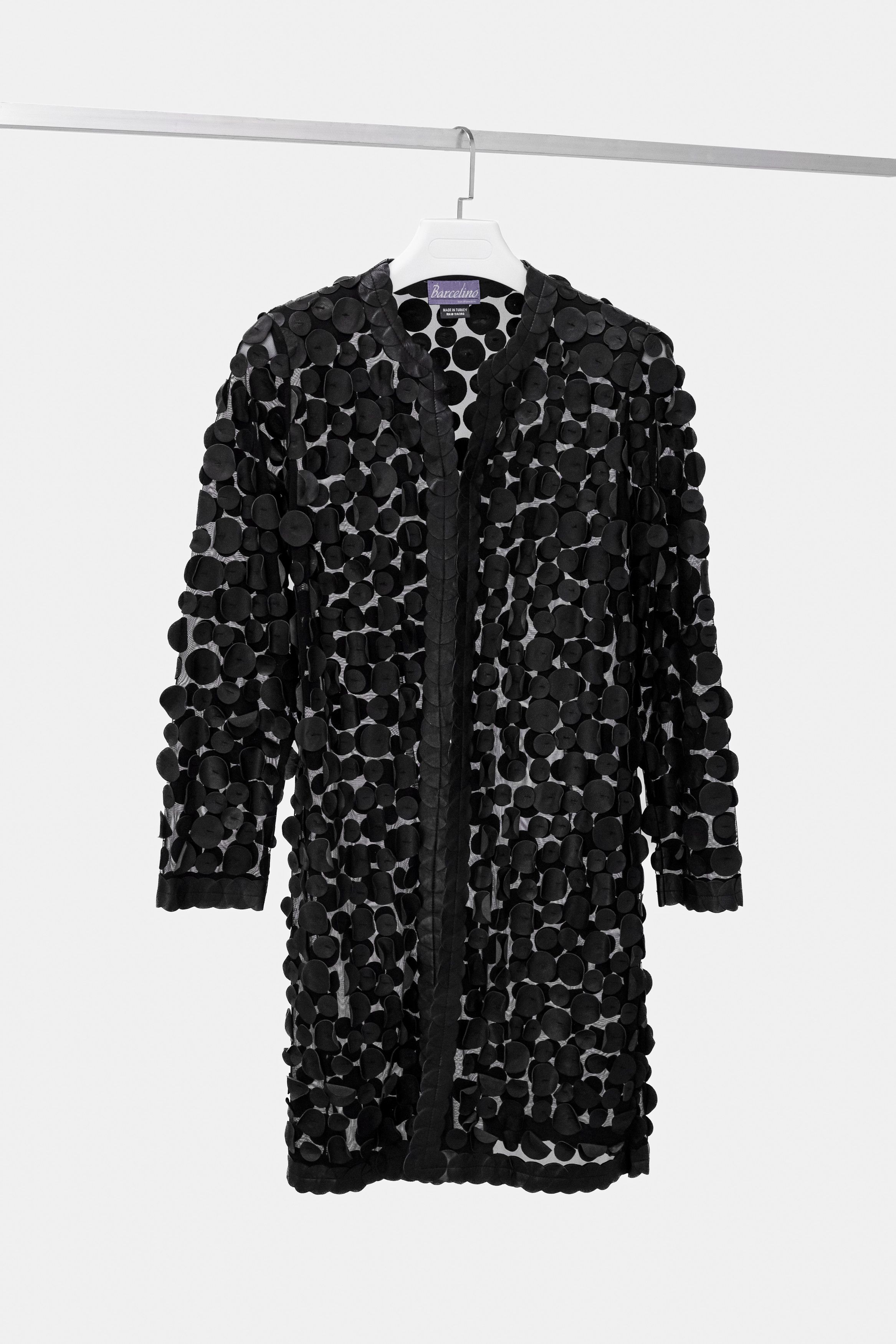 image of Barcelino Black Leather Circle Applique Duster, Women's (Size Large)