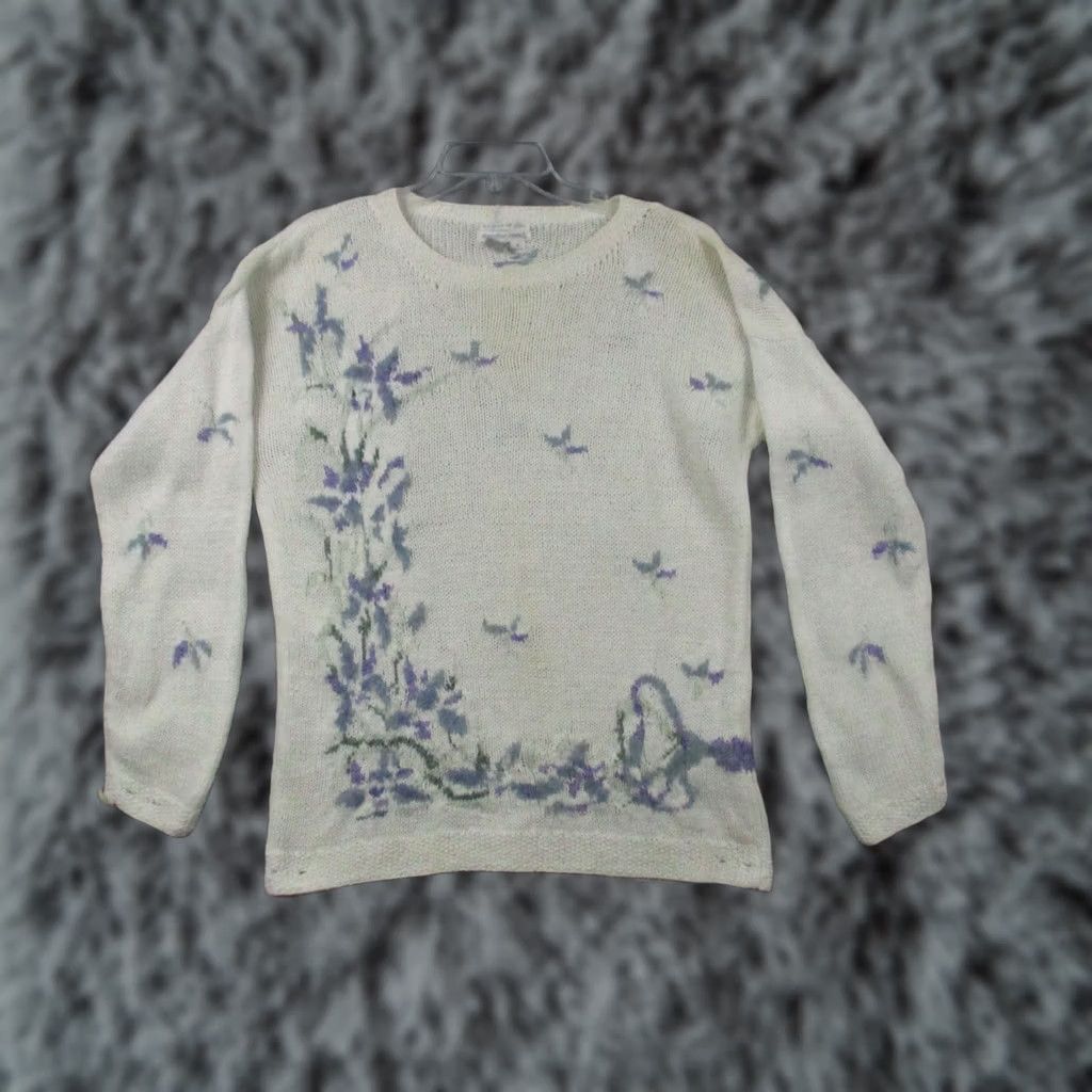 Vintage VINTAGE Jennifer Reed Sweater Medium Chunky Hand Knit Granny Flowers Spring White Womens Size M / US 6-8 / IT 42-44 - 1 Thumbnail