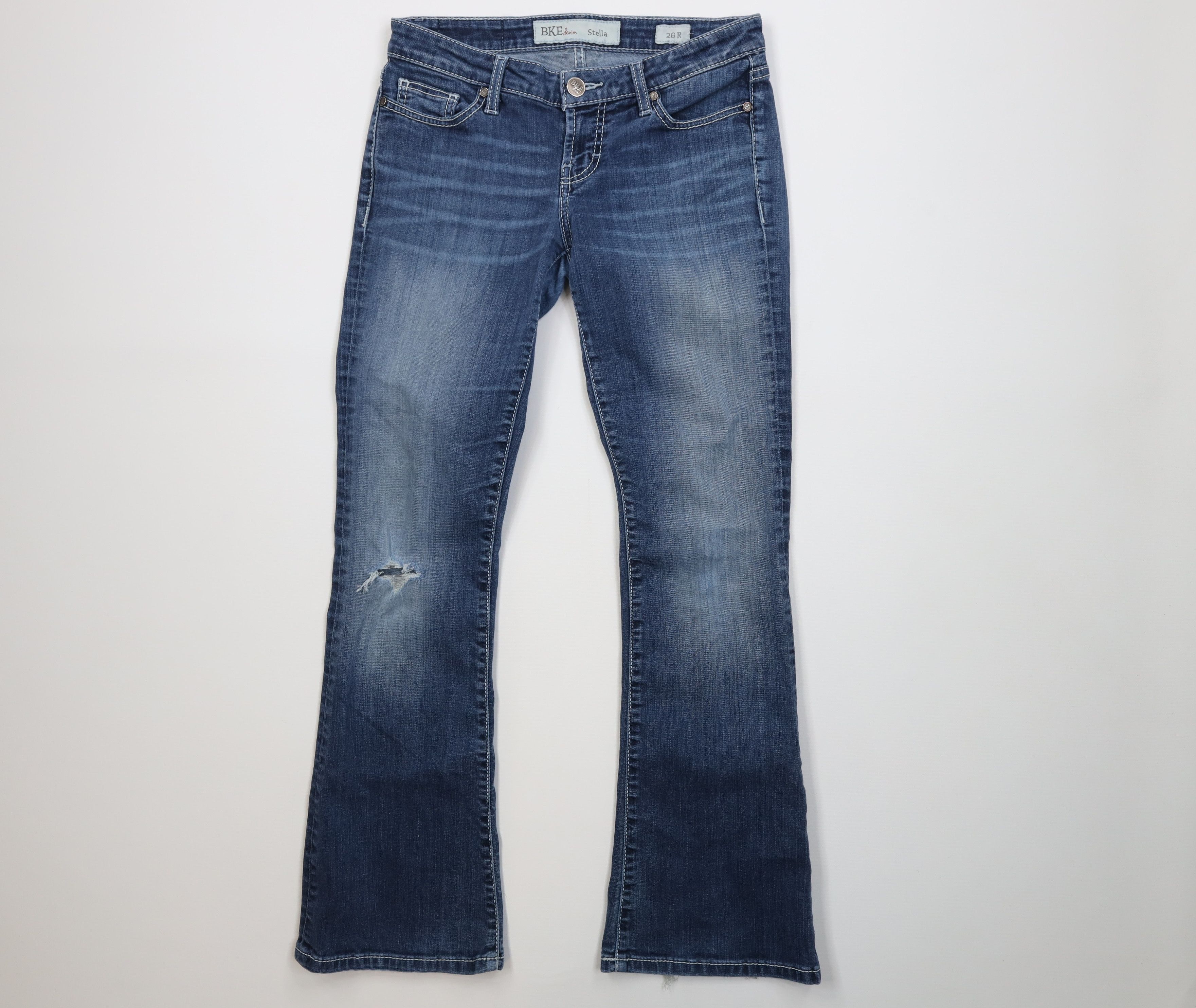 Vintage Buckle BKE Distressed Thick Stitch Stella Flared Denim Jeans Size 26" / US 2 / IT 38 - 1 Thumbnail