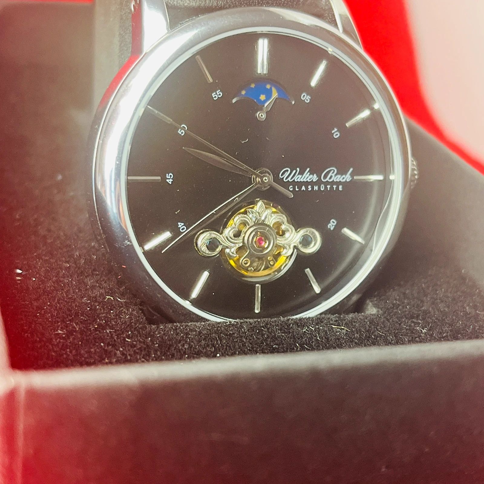 Glass Cypress Glashütte Wb Automatic Mens Watch With Moonphase in Black