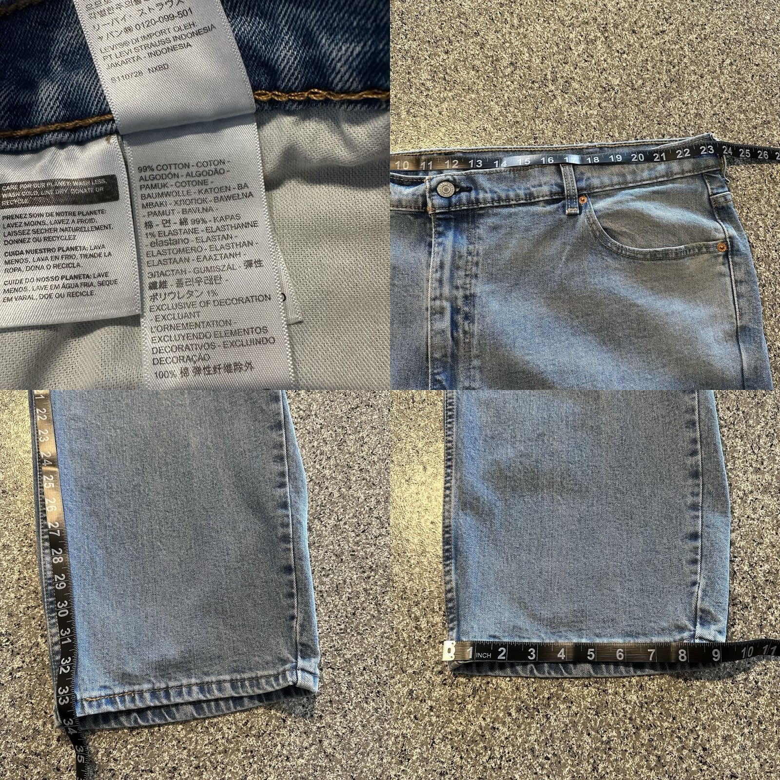 Levi's Levi's 550 Jeans Mens 46x34 Relaxed Straight Light Wash Denim 99% Cotton 1% Spandex Blue Leather? (Note: remove uncertainty) Size US 30 / EU 46 - 8 Thumbnail