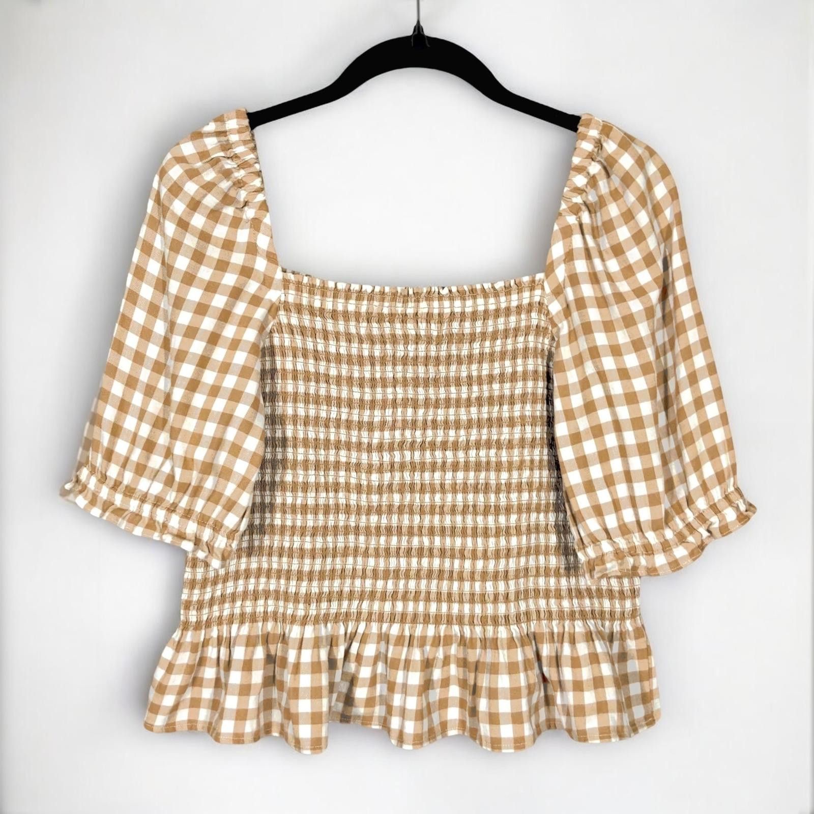 J.Crew J. Crew Chic Brown Gingham Flannel Smocked Crop Top Size M / US 6-8 / IT 42-44 - 4 Thumbnail