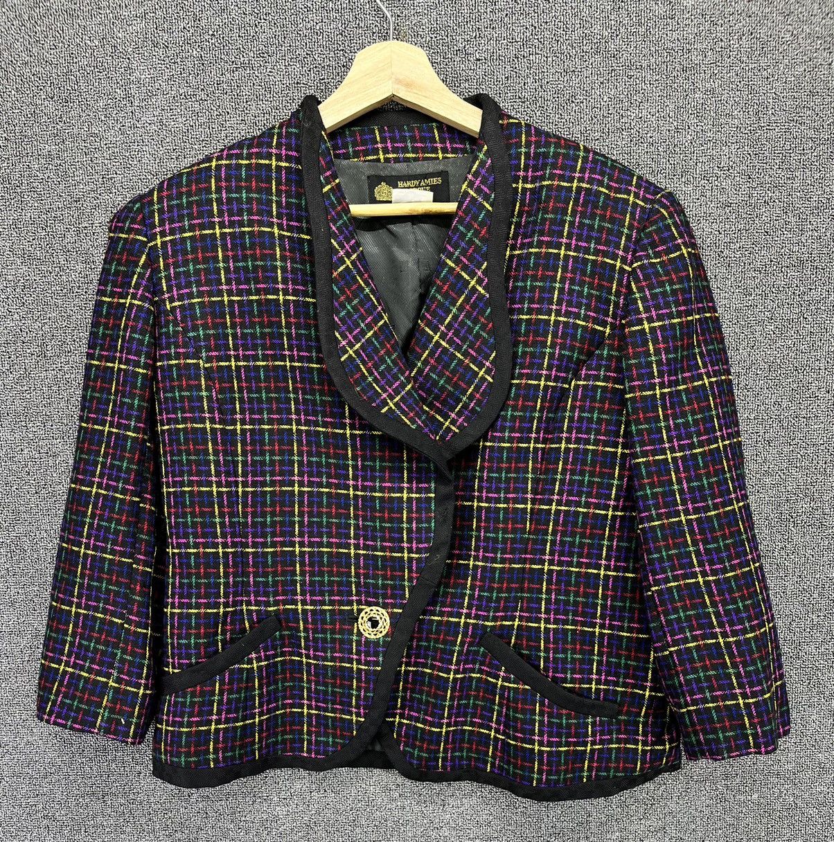 Hardy Amies Shadow Plaid Checkered Cardigan Jacket