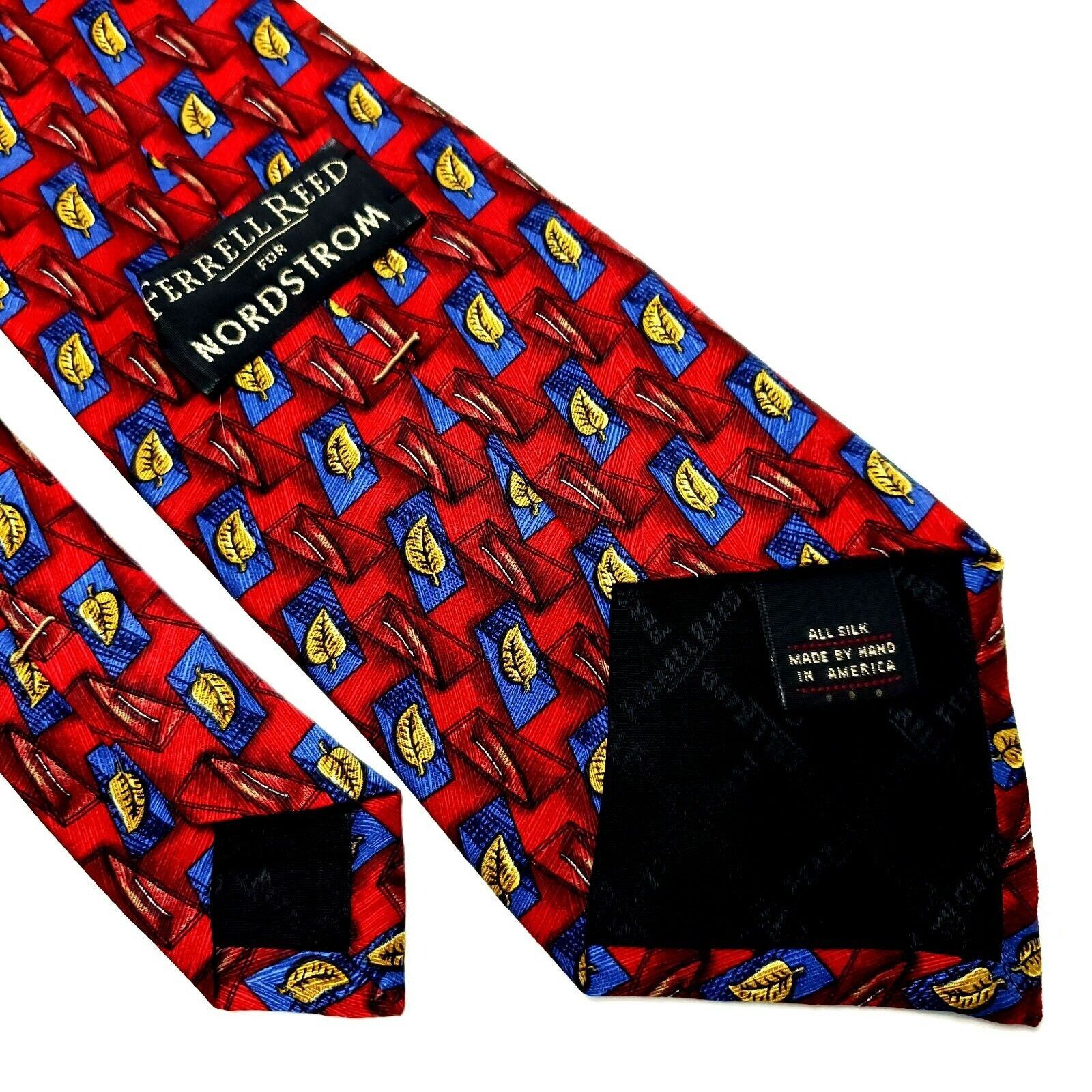 Vintage Ferrell Reed Silk Tie Print Red Wide Geometric Leaf Abstract Size ONE SIZE - 5 Thumbnail