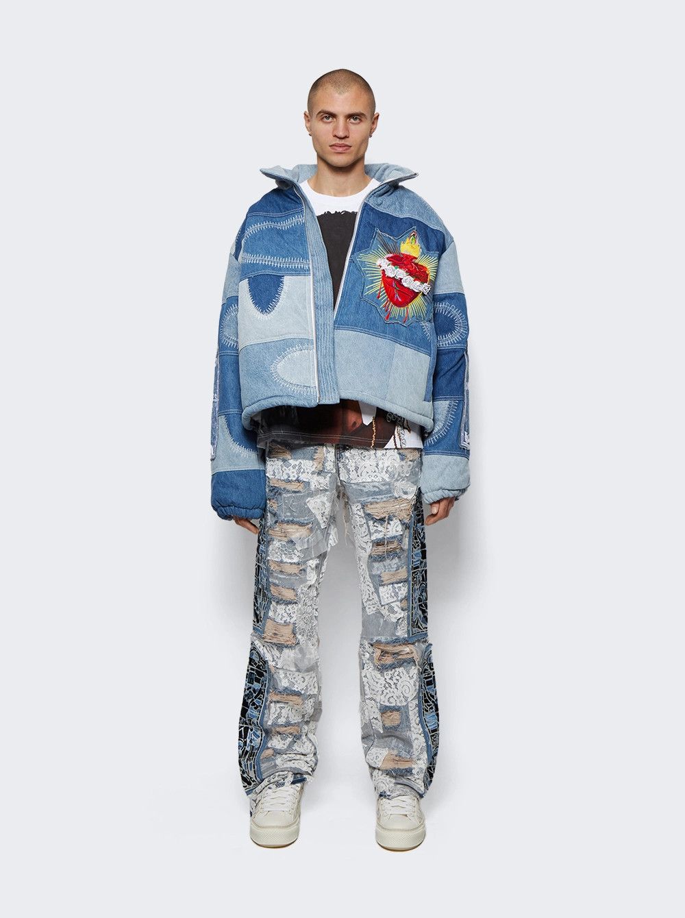 Who Decides War o1gr1nt0525 Sacred Melded Denim Puffer Jacket in Blue Size US L / EU 52-54 / 3 - 5 Thumbnail