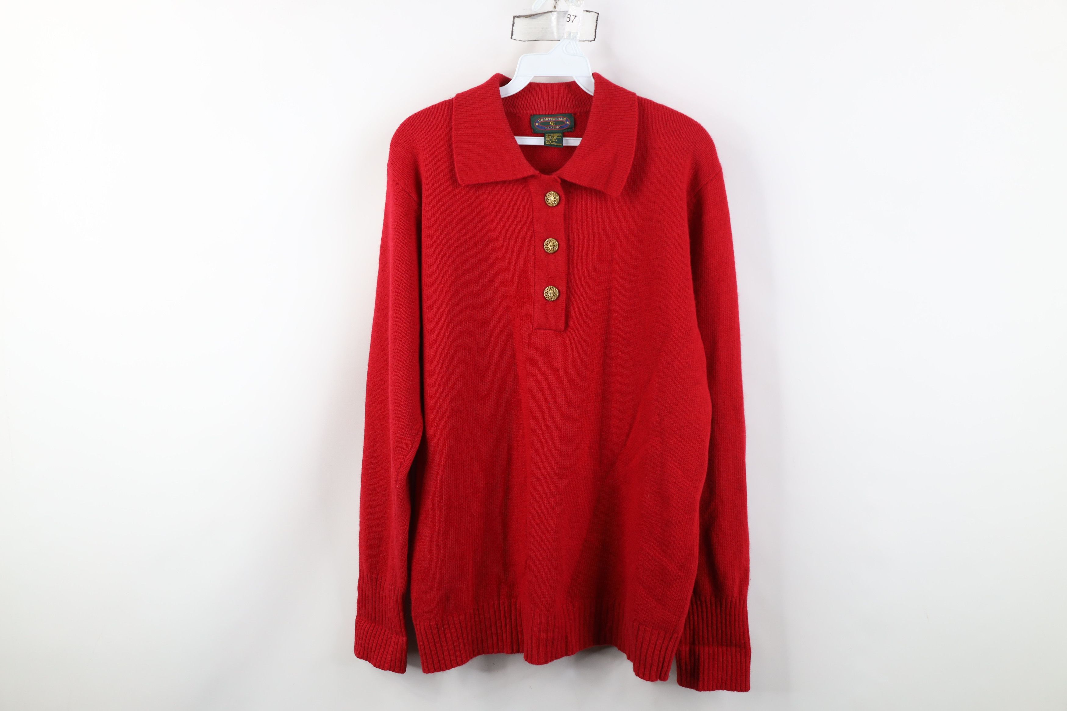 Vintage Vintage 90s Streetwear Lambswool Knit Collared Sweater Red Size L / US 10 / IT 46 - 1 Thumbnail