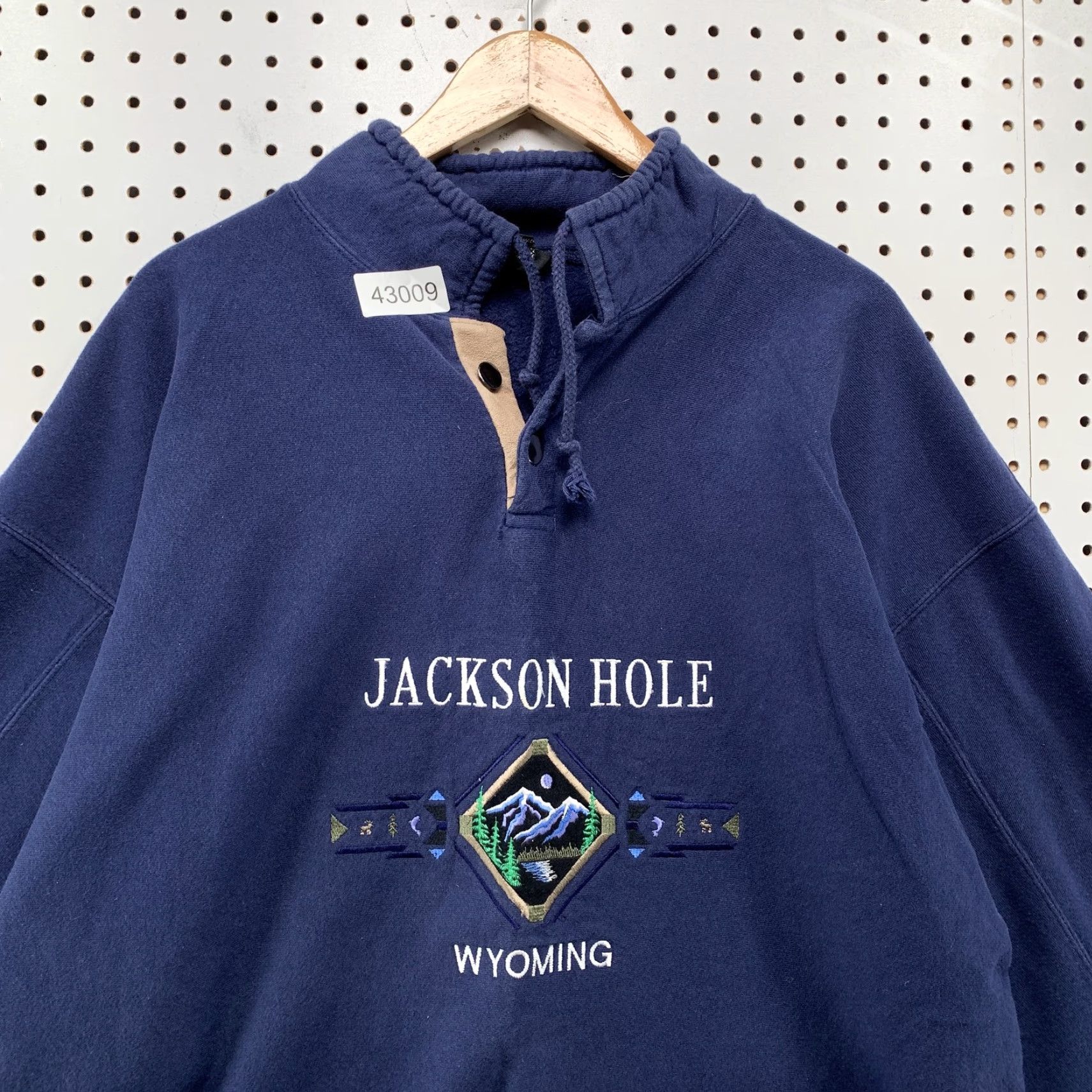 SANSEGAL Sweatshirt Navy Blue Long Sleeve M USA Jackson Hole Wyoming Crew Neck 100% Cotton Mens Sweatshirt 90s? (avoid adding false decade)