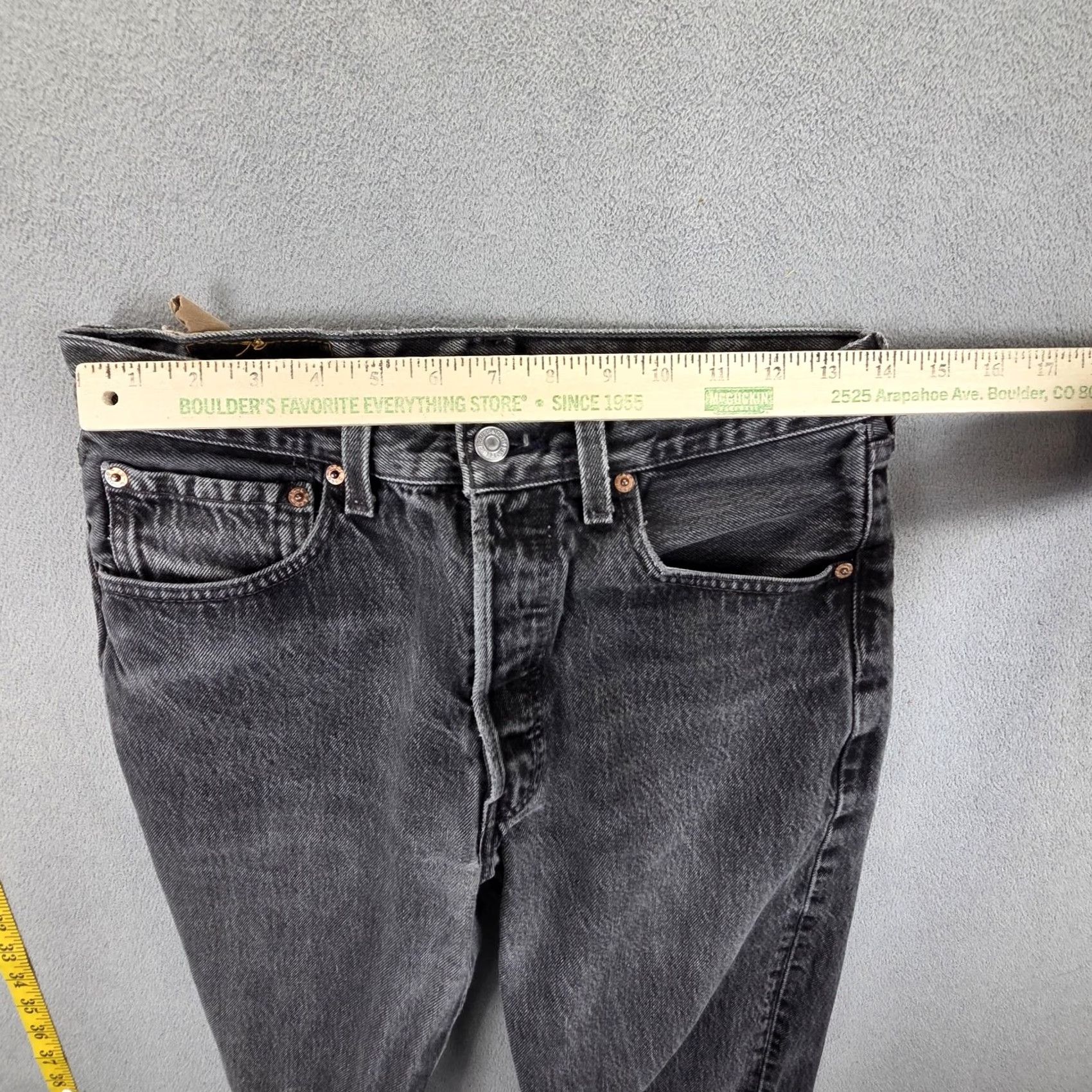 Levi's VTG Levi's 501 Jeans Mens Black Straight Button Fly 27x28 United States Distressed Pockets Denim Cotton Charcoal Wash 27x28 Mens Vintage 501 Jeans Size US 27 - 3 Thumbnail