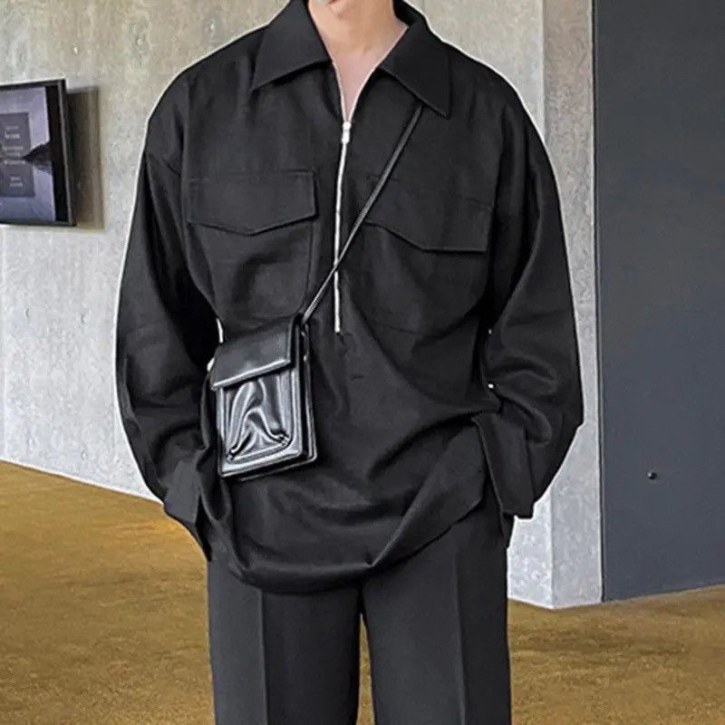 Designer Small Crossbody Pu Leather Messenger Shoulder Bag in Black, Men's