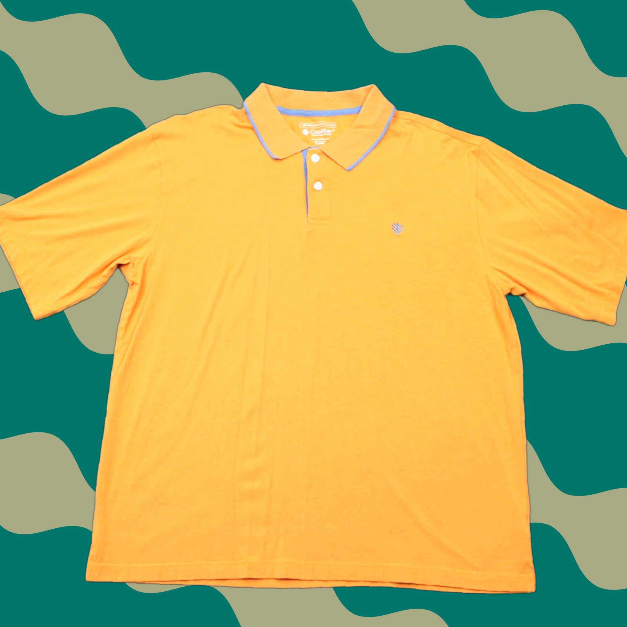 Vintage Coolibar Polo Shirt Mens XL Orange/Blue Poly/Viscose from Bamboo Stretch S/S Polo Shirt Men XL Orange/Blue Logo UV Size US XL / EU 56 / 4 - 1 Thumbnail