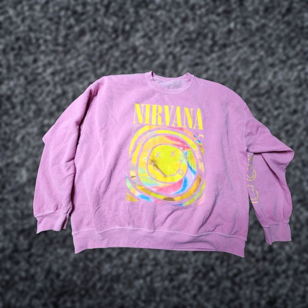 Urban Outfitters Nirvana 90s Oversized Pink Sweatshirt Crew Neck Womens Small Cotton Blend Pullover Size S / US 4 / IT 40 - 1 Thumbnail