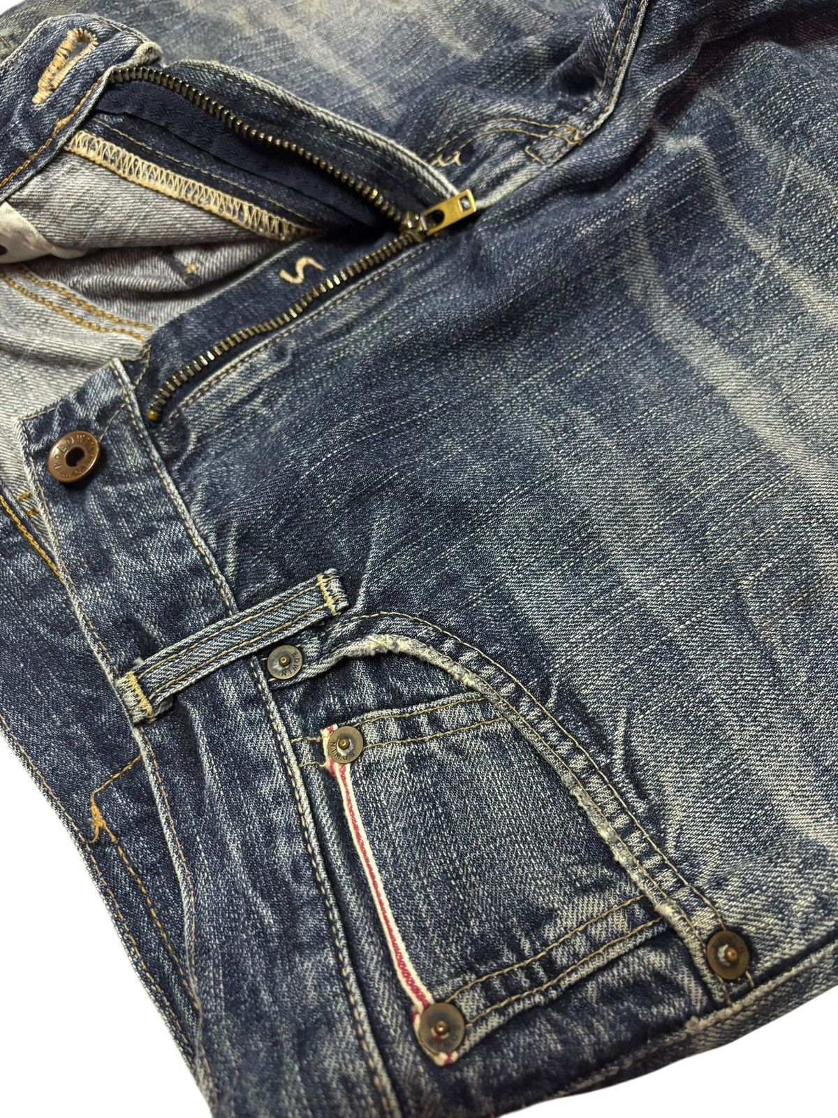 Edwin Vtg 90s Edwin Japan 505 Selvedge Distressed Jeans Size US 30 / EU 46 - 7 Thumbnail