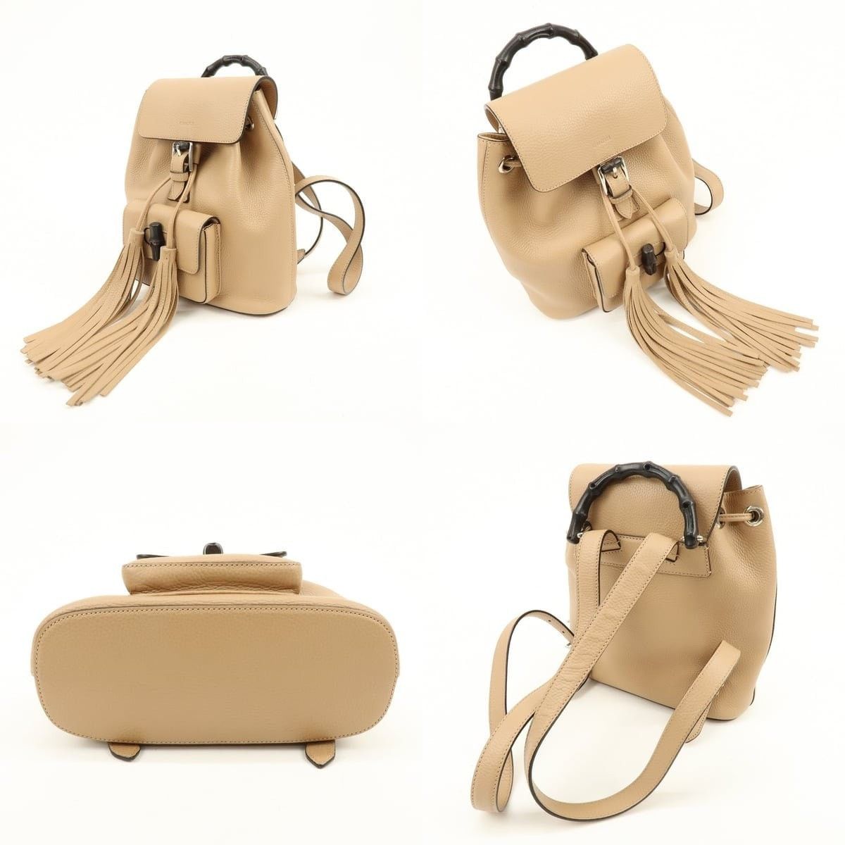 Gucci Gucci Bamboo Tassel Leather Backpack Beige Size ONE SIZE - 3 Thumbnail