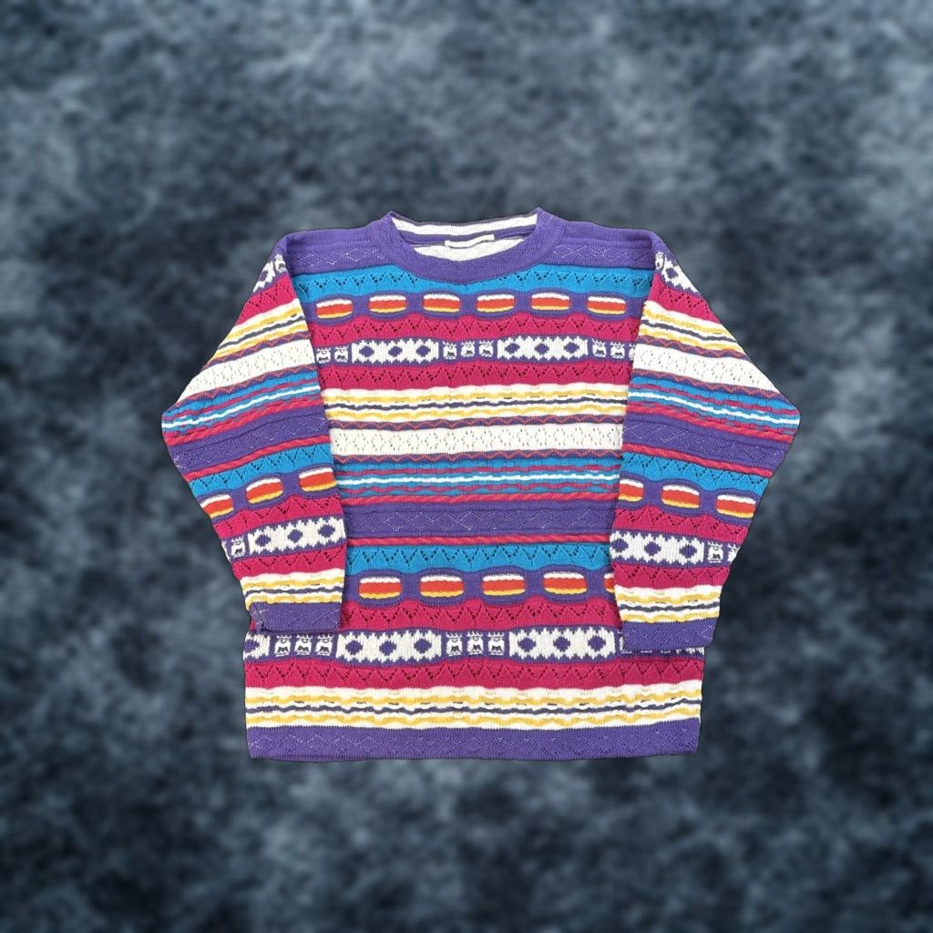 Coogi VINTAGE Coogi Sweater Womens L Purple 90s Cable-Knit Pullover Knit 3D Pink Size L / US 10 / IT 46 - 1 Thumbnail