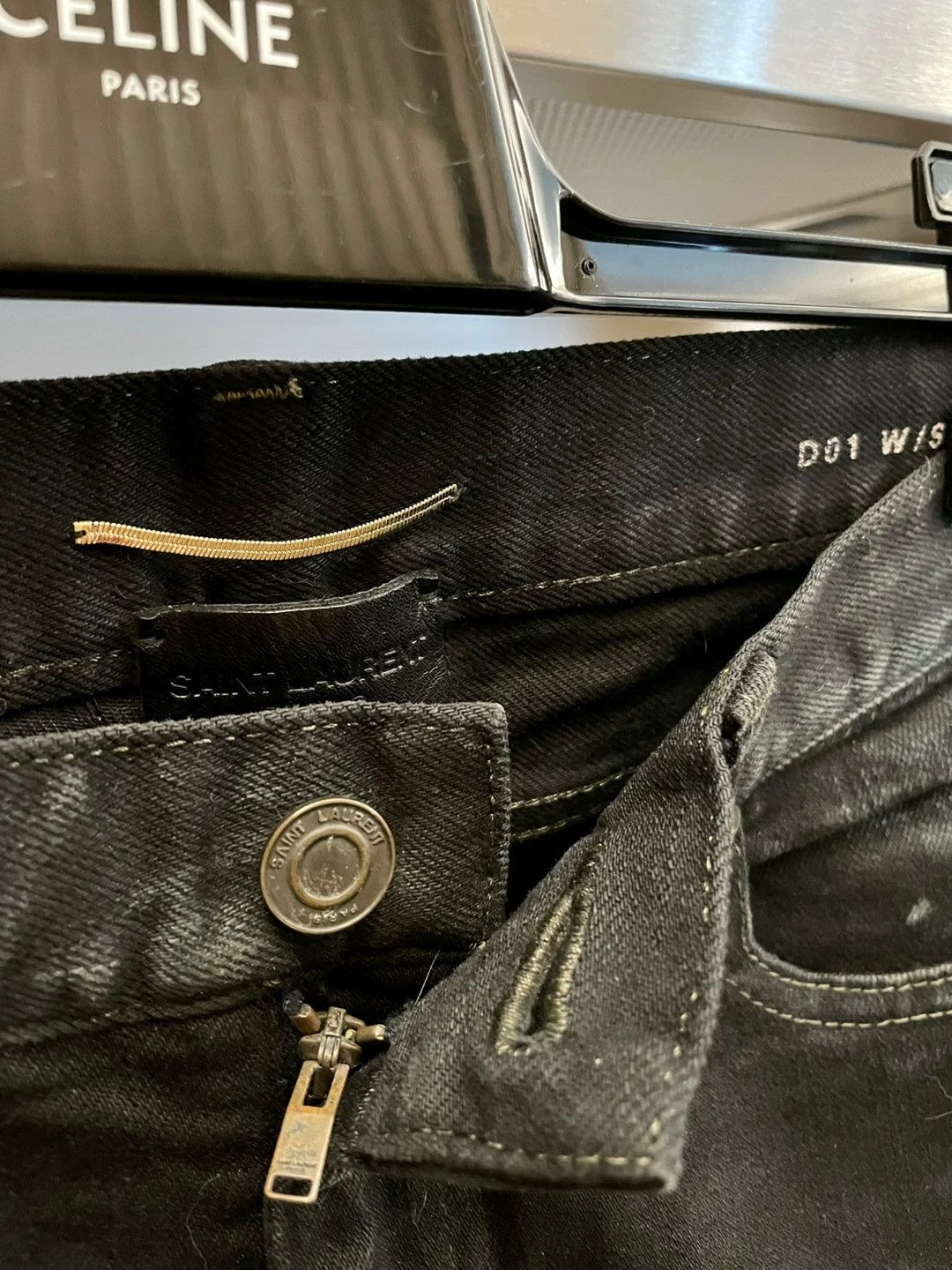 Saint Laurent Paris SAINT LAURENT 14AW Black Oil Stain Multiple Rips Jeans Size US 29 - 6 Thumbnail