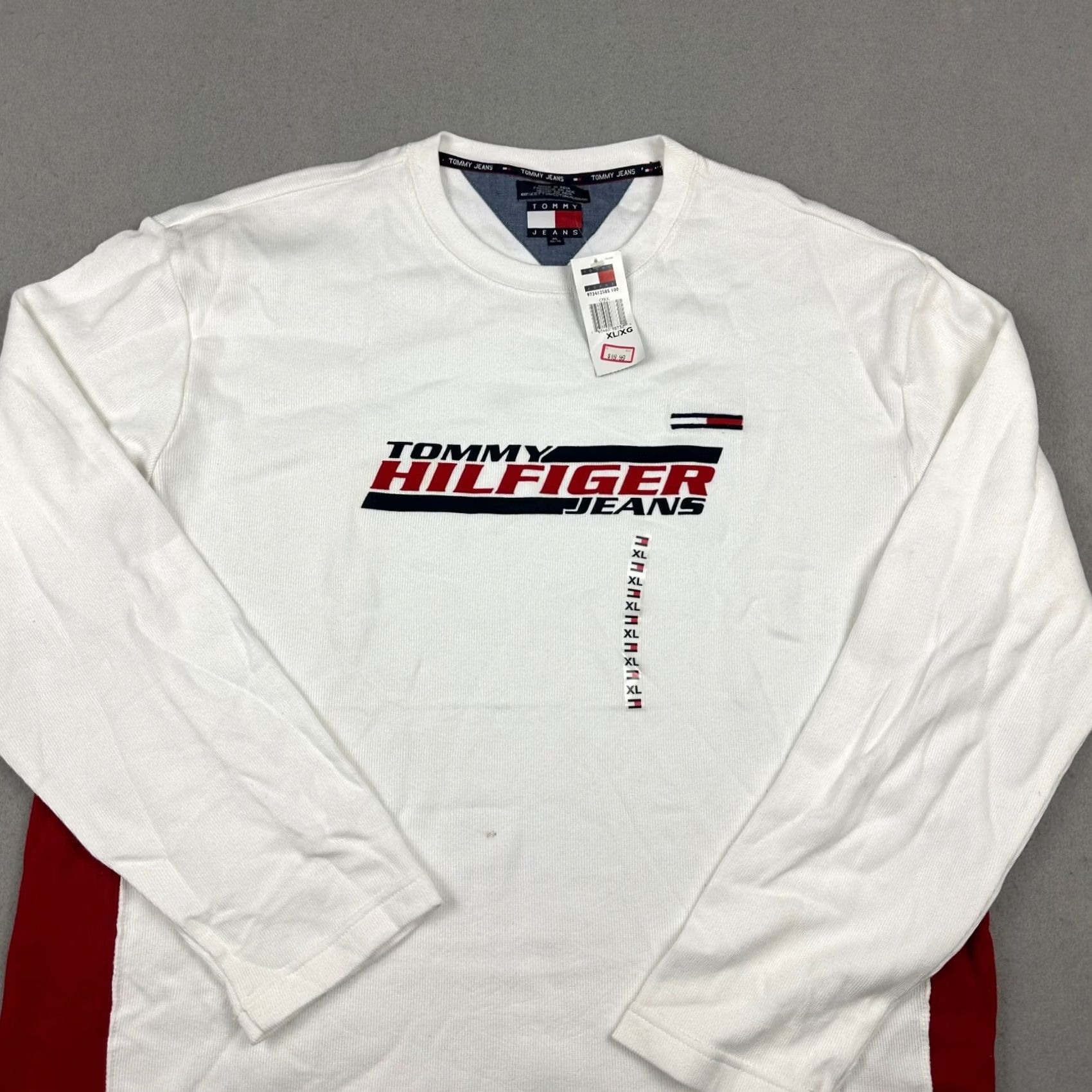 Tommy Hilfiger VINTAGE Tommy Hilfiger Jeans Shirt XL White Knit Crew Neck Logo Long Sleeve Men Shirt Size US XL / EU 56 / 4 - 2 Thumbnail