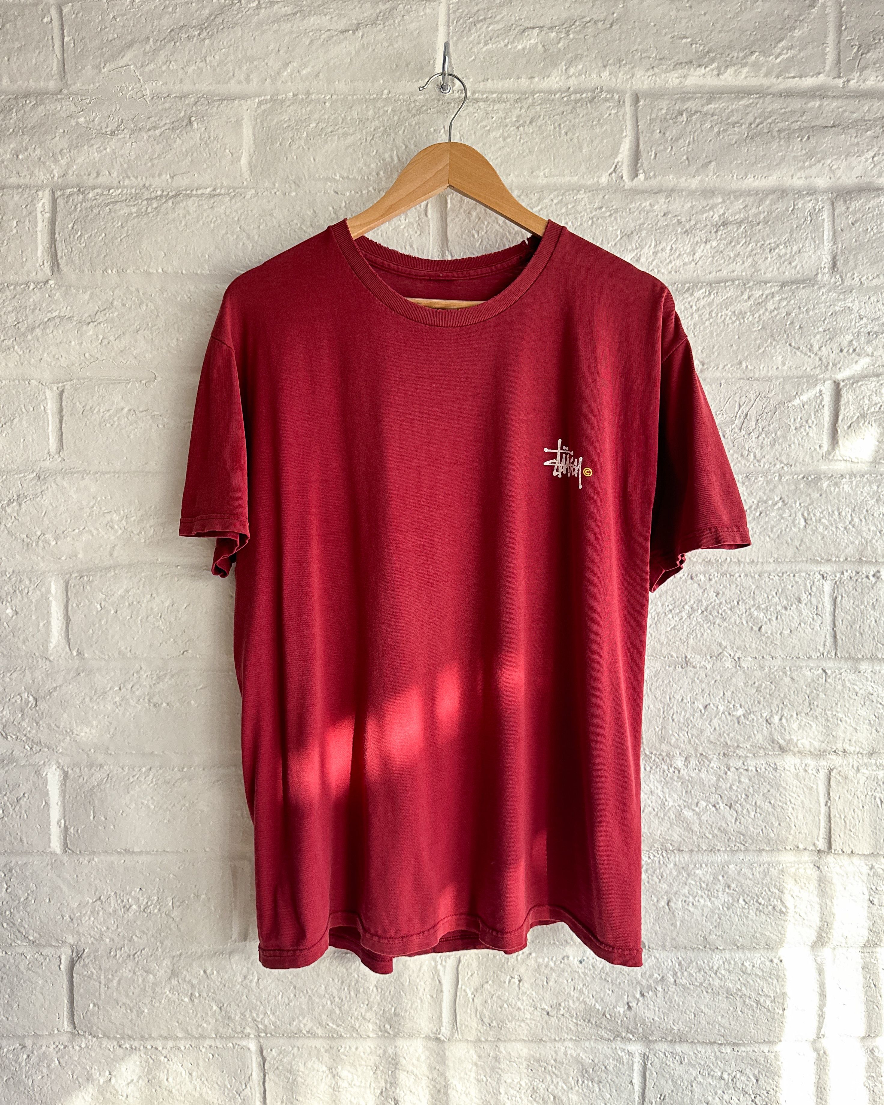 Vintage 2000s Stussy T Shirt Red Distressed Y2K Skater