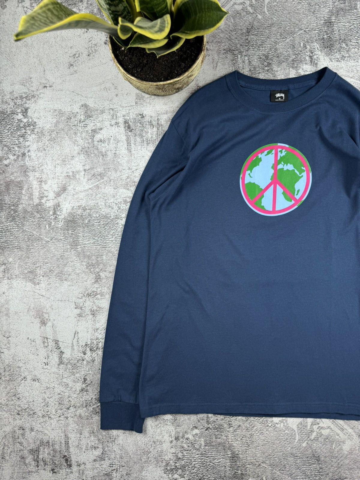 Stussy Stussy RARE Peace Earth Pacifism Blue Longsleeve Y2K T Shirt Size US M / EU 48-50 / 2 - 3 Thumbnail
