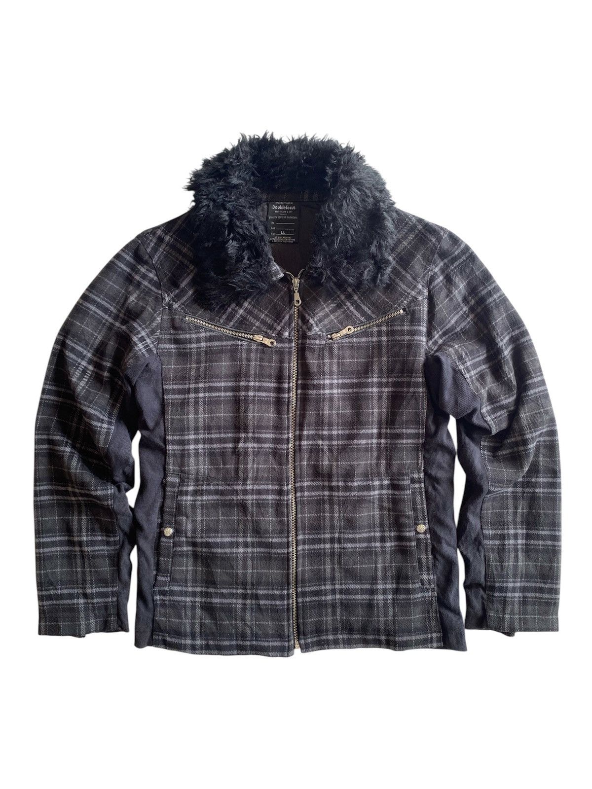 If Six Was Nine × Japanese Brand × Seditionaries Double Focus Grey Tartan Fur Neck Punk Style Wool Jacket Size US L / EU 52-54 / 3 - 1 Thumbnail