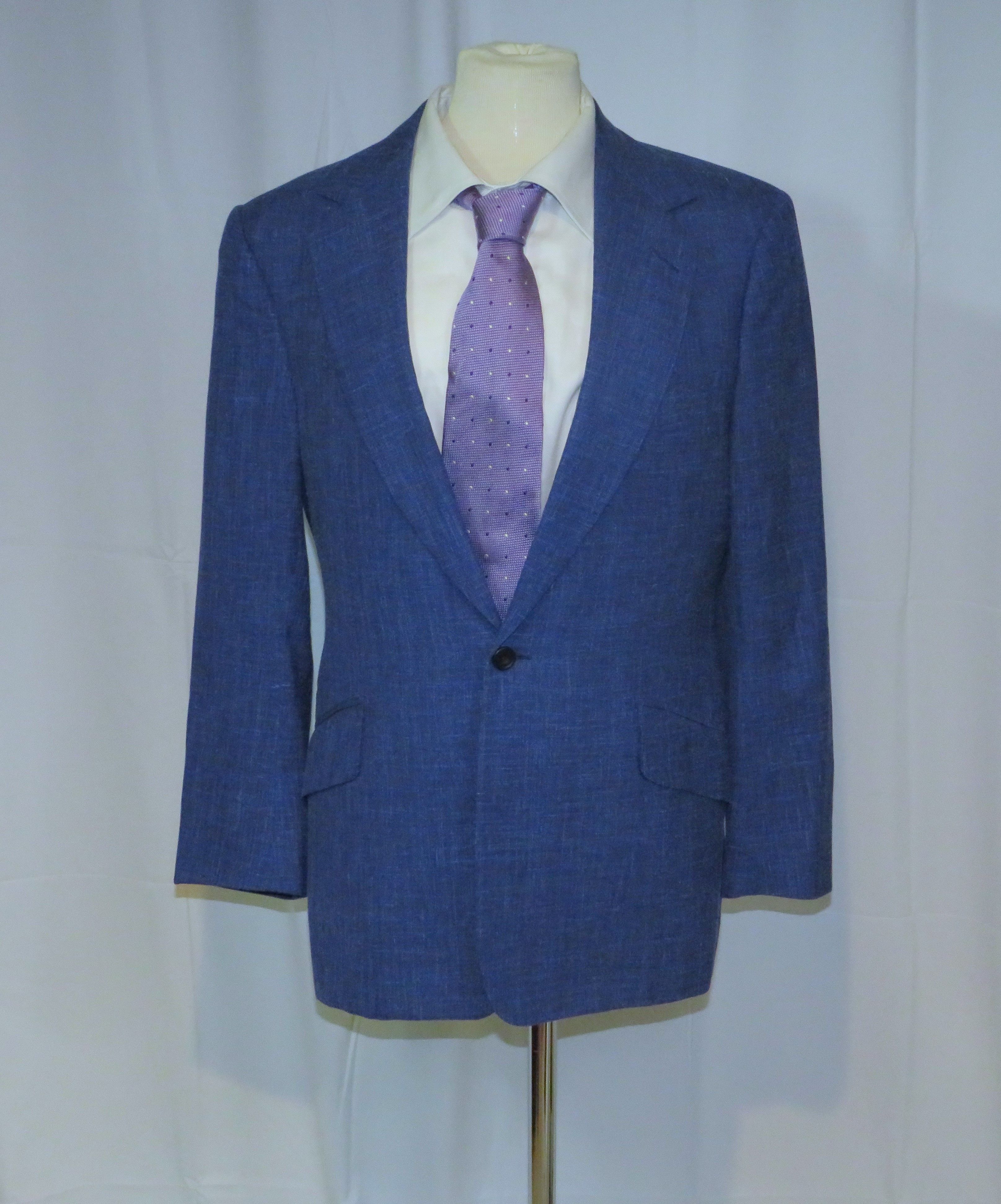 Huntsman Savile Row Bespoke Blue Melange One Button Sport Coat 36S Size 36S - 1 Thumbnail