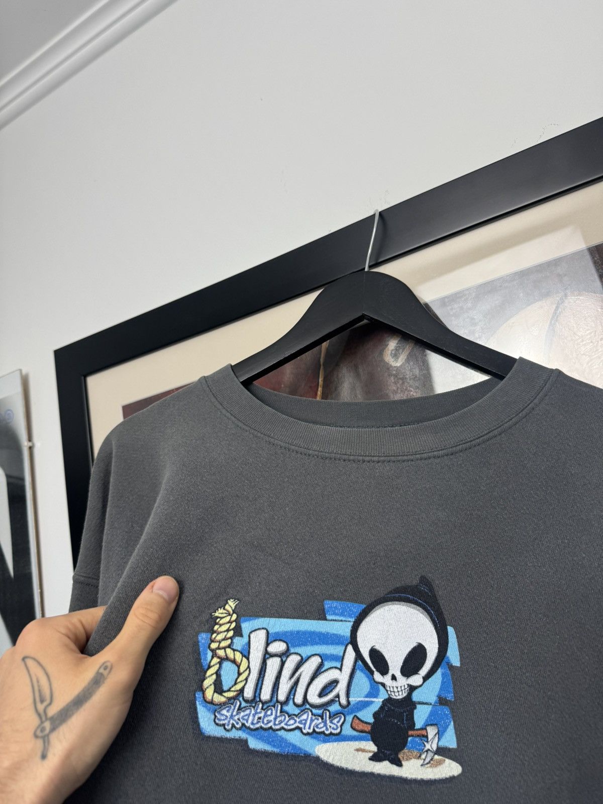 Vintage Blind Skateboards Print Reaper Skate Crewneck in Gray, Men's — image 3 of 6
