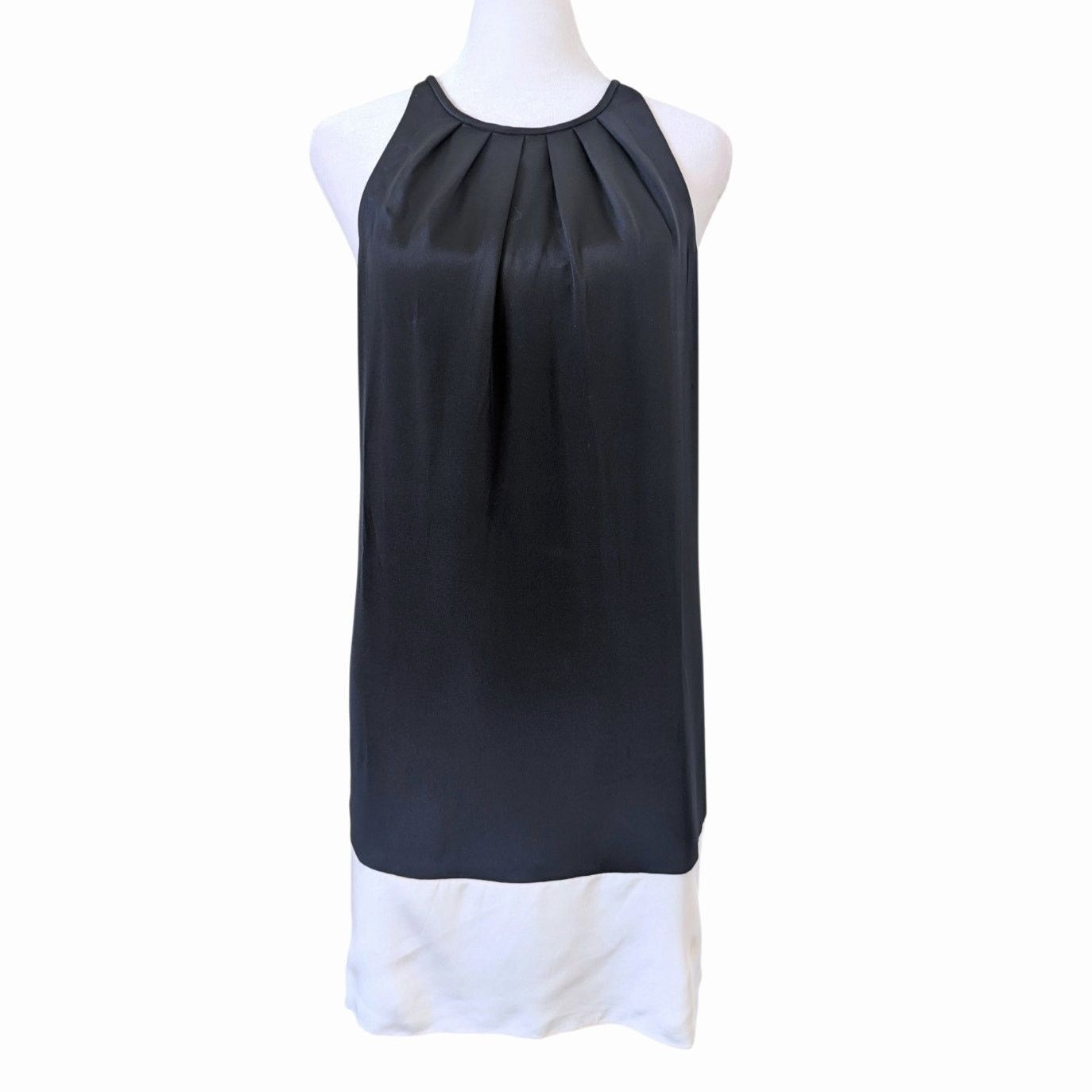 Theory Theory Charlaine Pleat Neck Silk Black White Shift Dress Size XS / US 0-2 / IT 36-38 - 2 Thumbnail