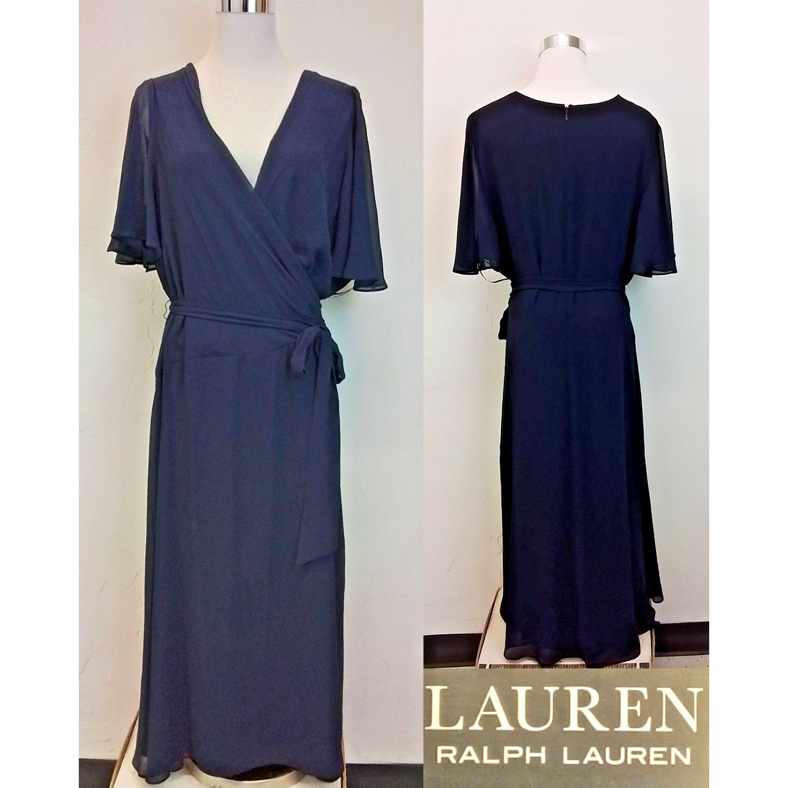 Lauren Ralph Lauren Lauren Ralph Lauren Dress Women's 18 Blue Chiffon W/ Tags Size XXL / US 16-18 / IT 52-54 - 1 Thumbnail
