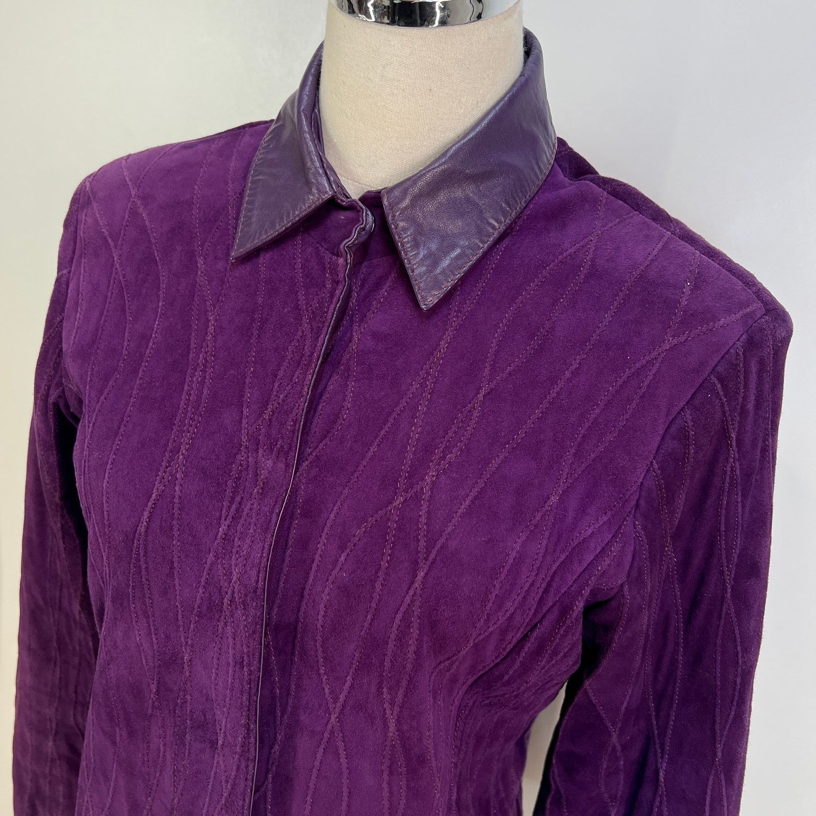 Vintage Gloria Lopez Sauque Suede Leather Jacket Purple Size M / US 6-8 / IT 42-44 - 2 Thumbnail