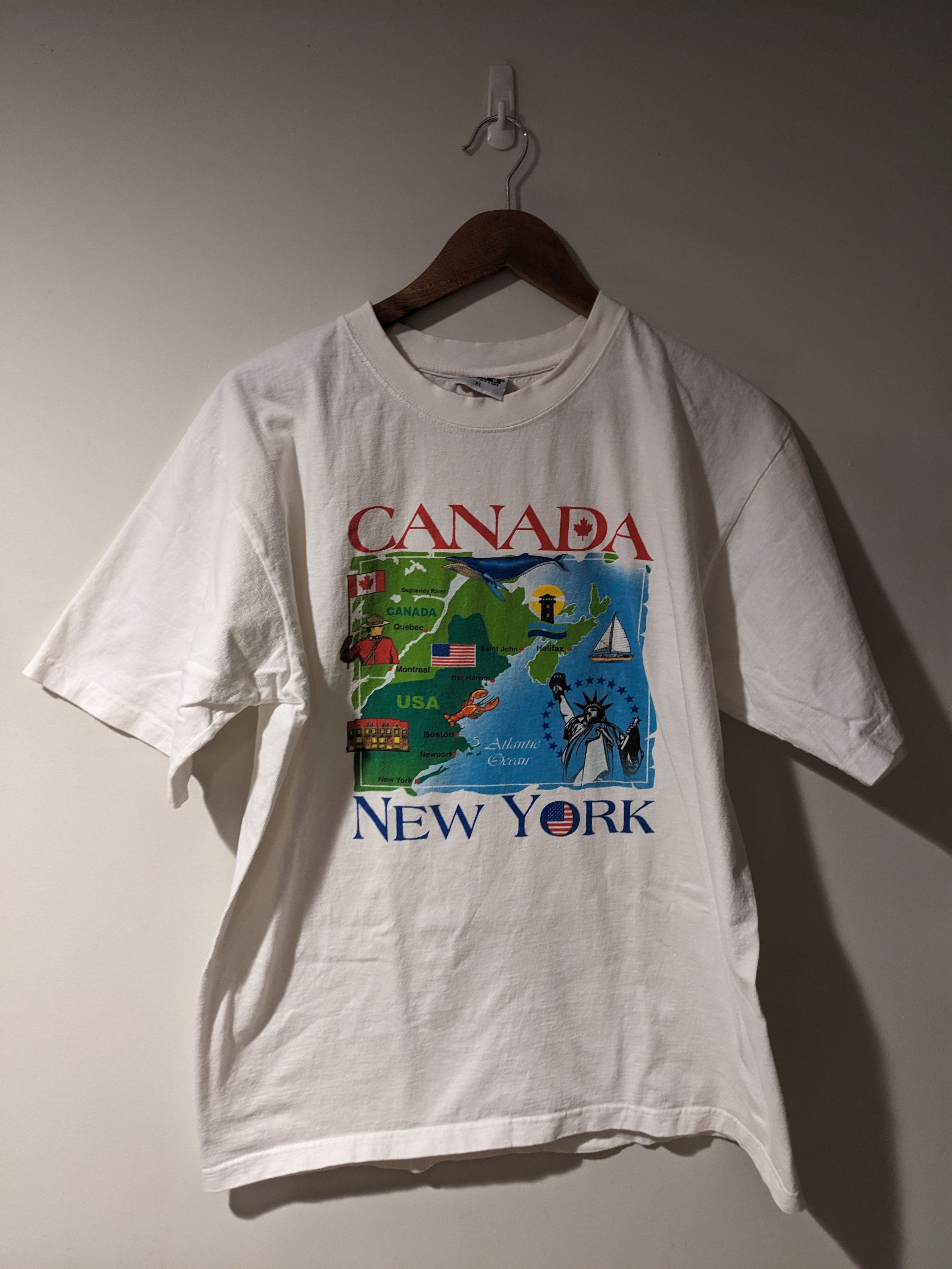Vintage Vintage 90s Canada New York City Map White X-Large T-Shirt Size US XL / EU 56 / 4 - 1 Thumbnail