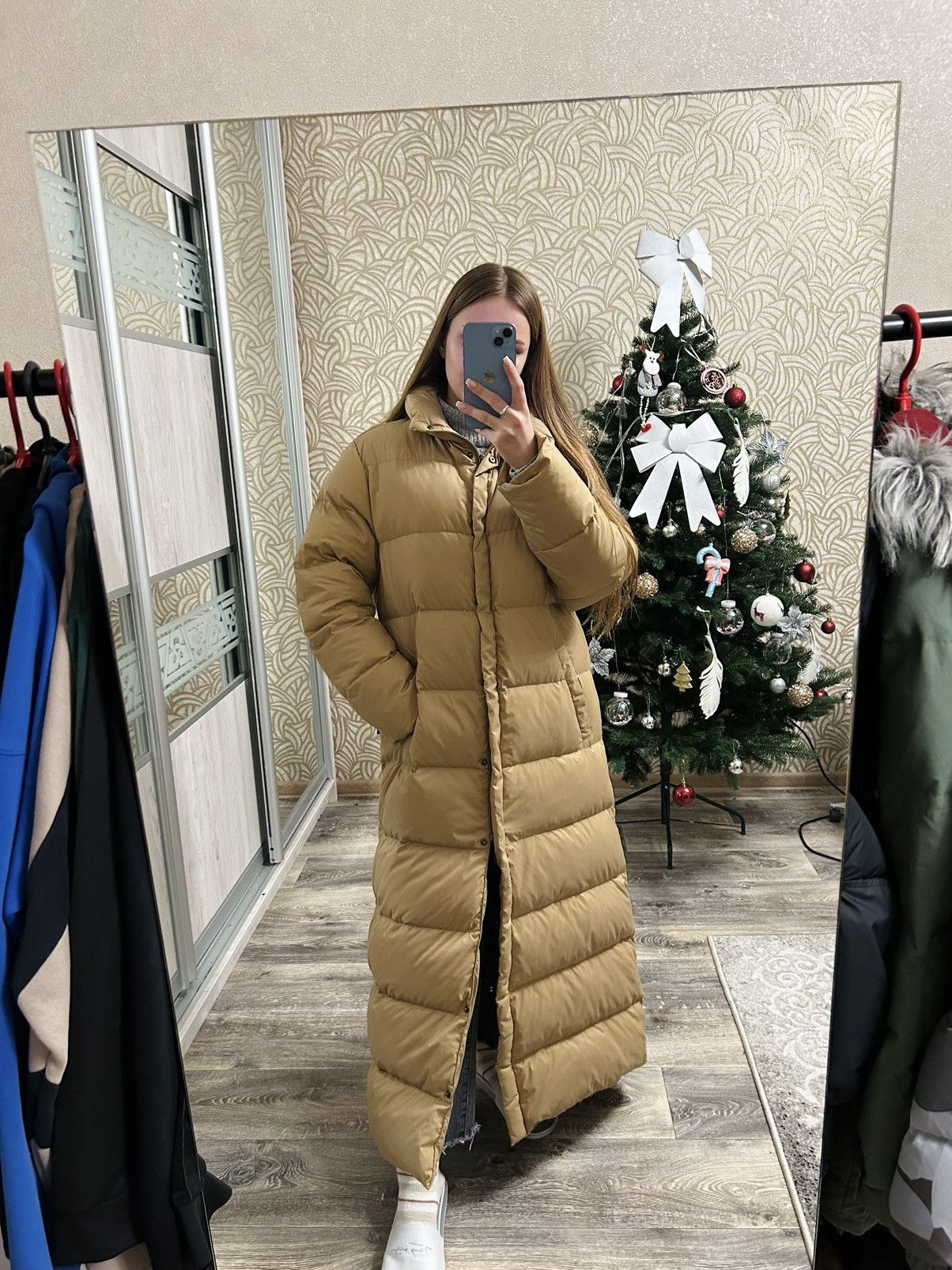 image of Moncler Long Puffer Down Jacket Vintage in Beige, Women's (Size Medium)