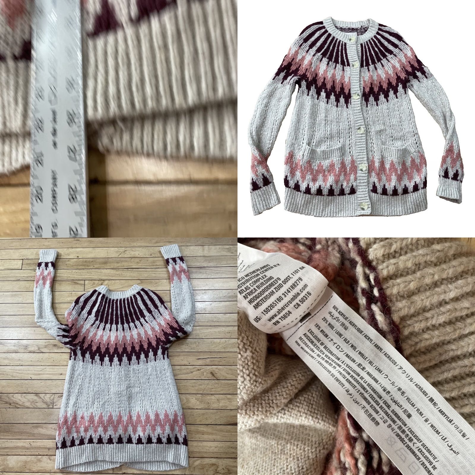 Abercrombie & Fitch Abercrombie & Fitch Wool Cardigan Sweater Women S Beige Pink Nordic Y2K Knit S Size S / US 4 / IT 40 - 9 Thumbnail