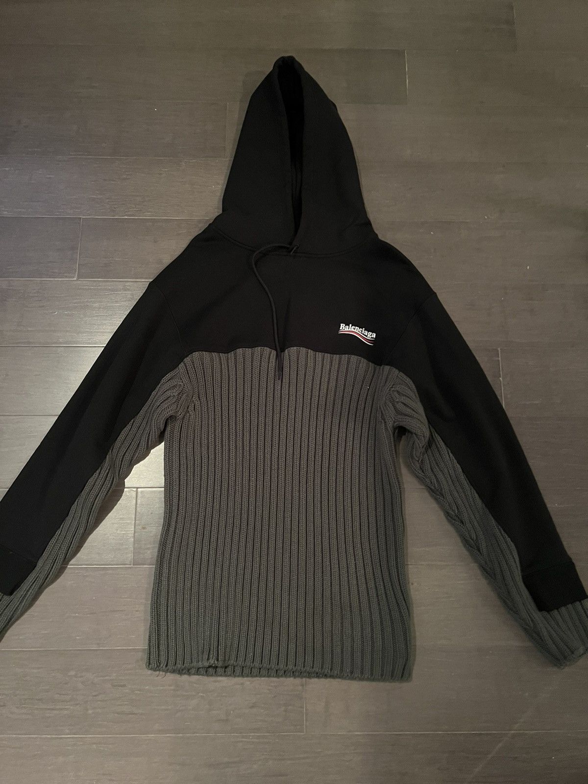 image of Balenciaga Long Sleeve Turtleneck Knit Fleece Hoodie in Grey, Men's (Size Medium)