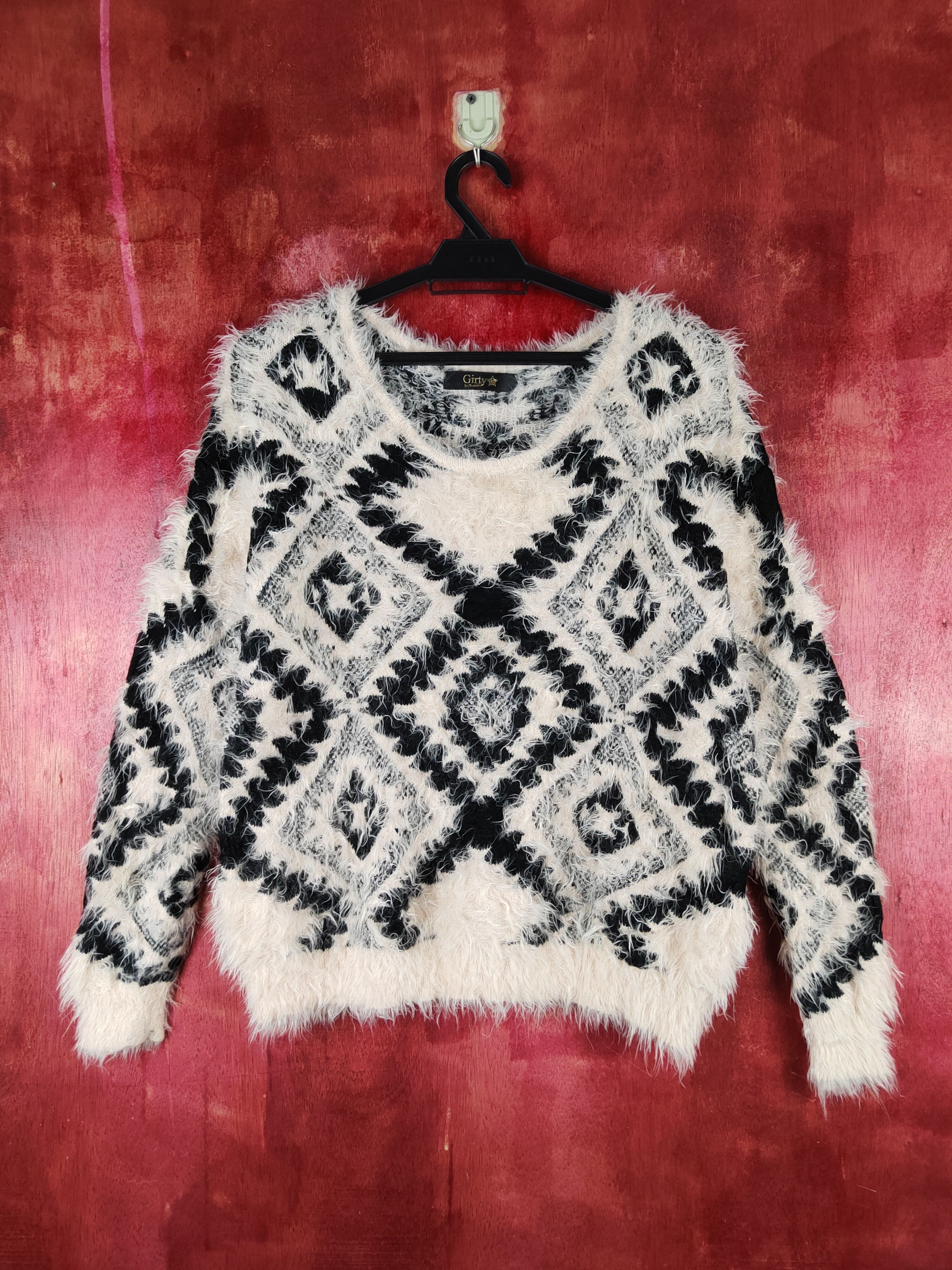 Homespun Knitwear Girty Black Beige Shag Shaggy Fur Mohair Knitwear #S2158 Size M / US 6-8 / IT 42-44 - 1 Thumbnail