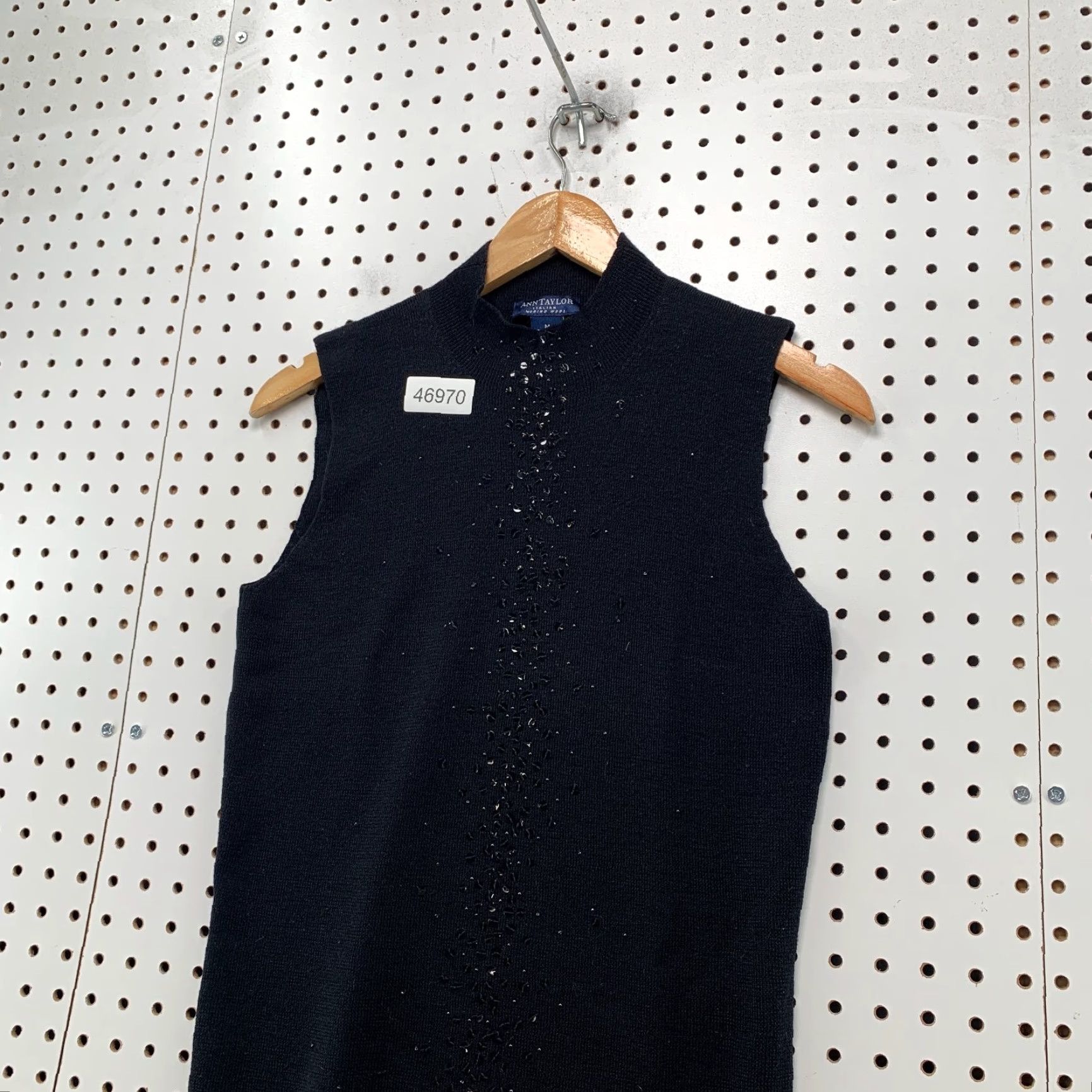 Ann Taylor Ann Taylor Italian Merino Wool Top Womens Medium Sleeveless Black Embellished Mock Neck Tank"} Size M / US 6-8 / IT 42-44 - 5 Thumbnail
