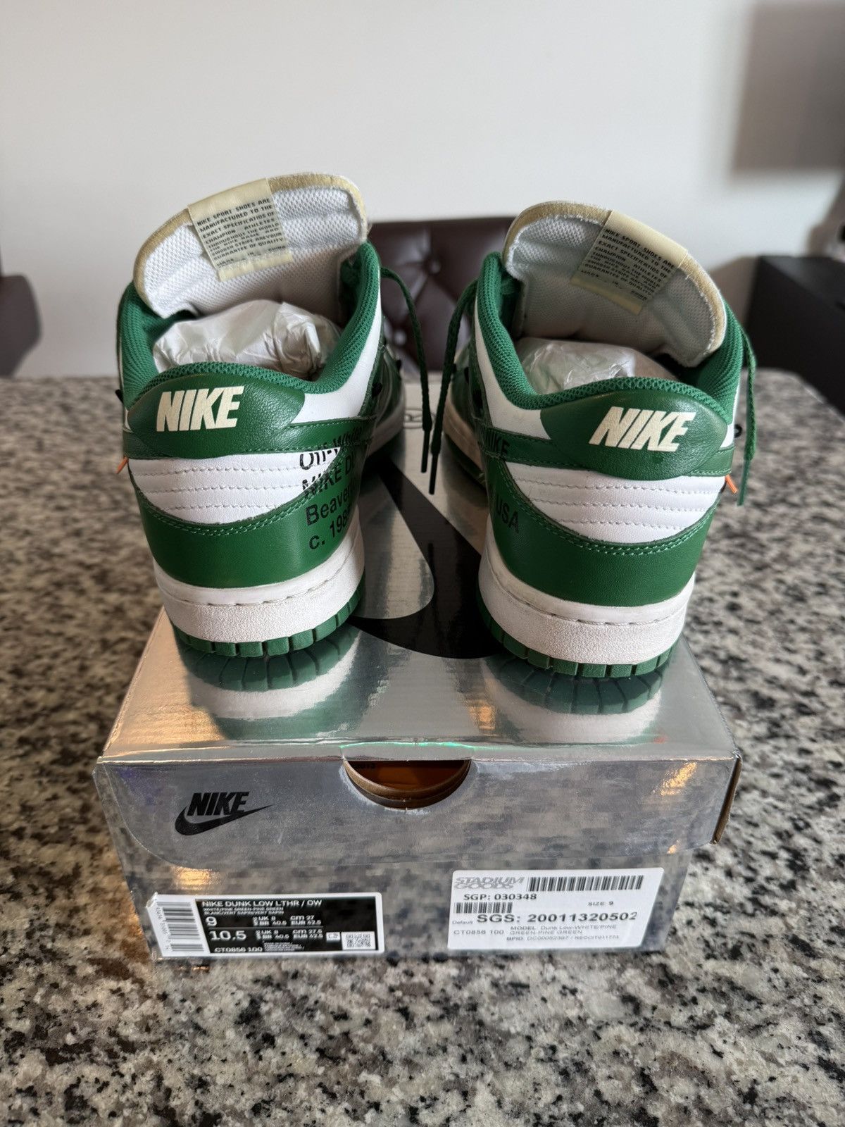 Nike × Off-White Dunk Low Off White Pine Green Size US 9 / EU 42 - 6 Thumbnail
