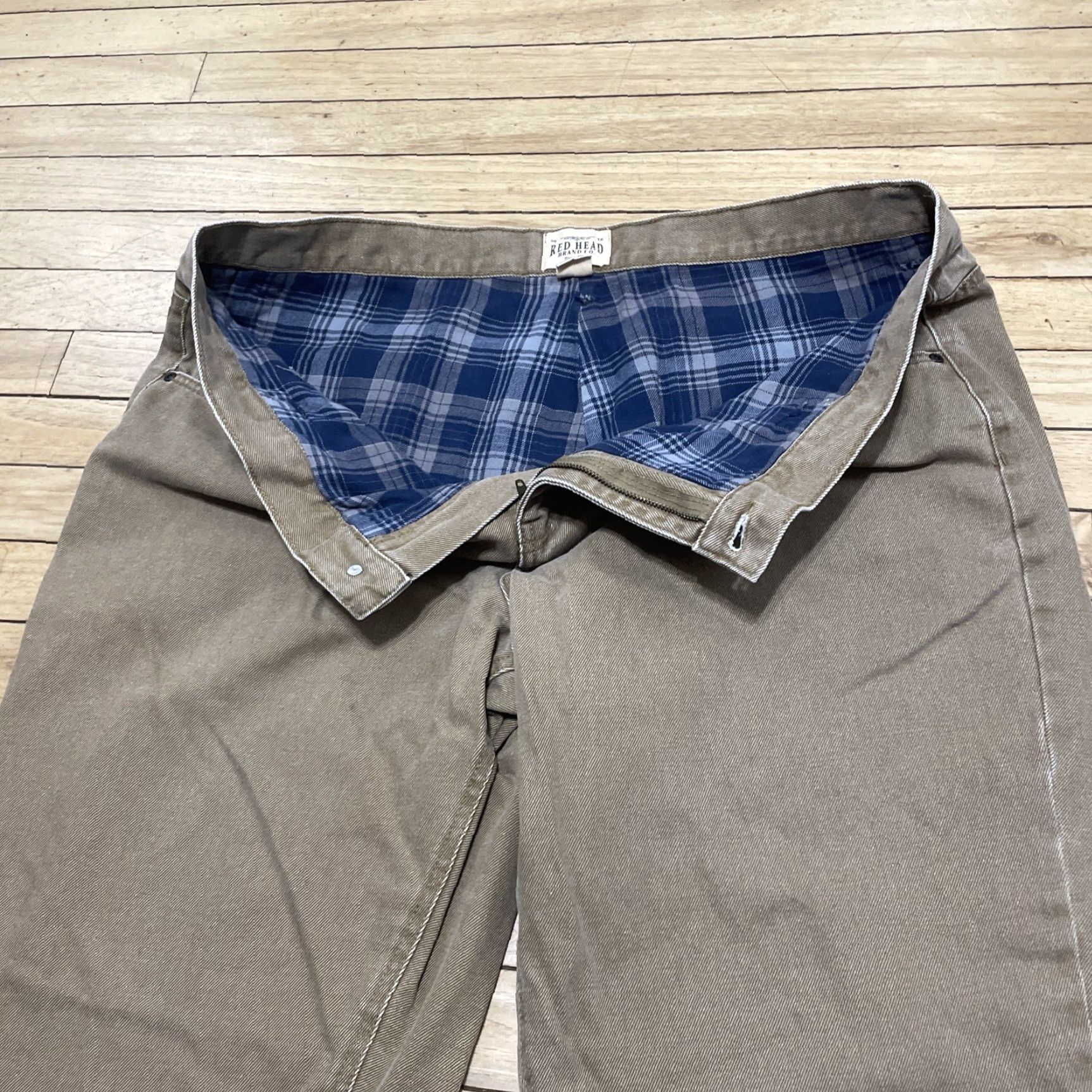 Vintage Red Head Brand Co Pants Men 42x30 Straight Khaki Workwear Canvas Plaid Flannel Lined Cargo Pocket Zip Button Casual Workwear Size US 42 / EU 58 - 2 Thumbnail