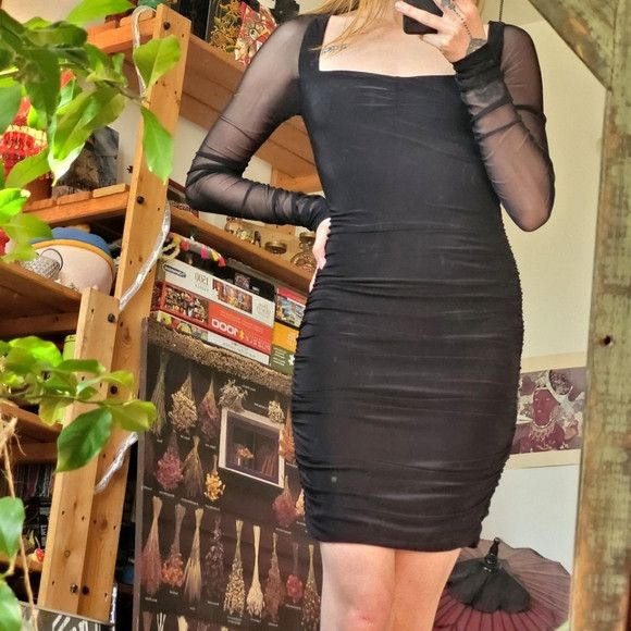 Other Tiger mist zira dress sheer long sleeve black midi dress - s Size S / US 4 / IT 40 - 1 Thumbnail