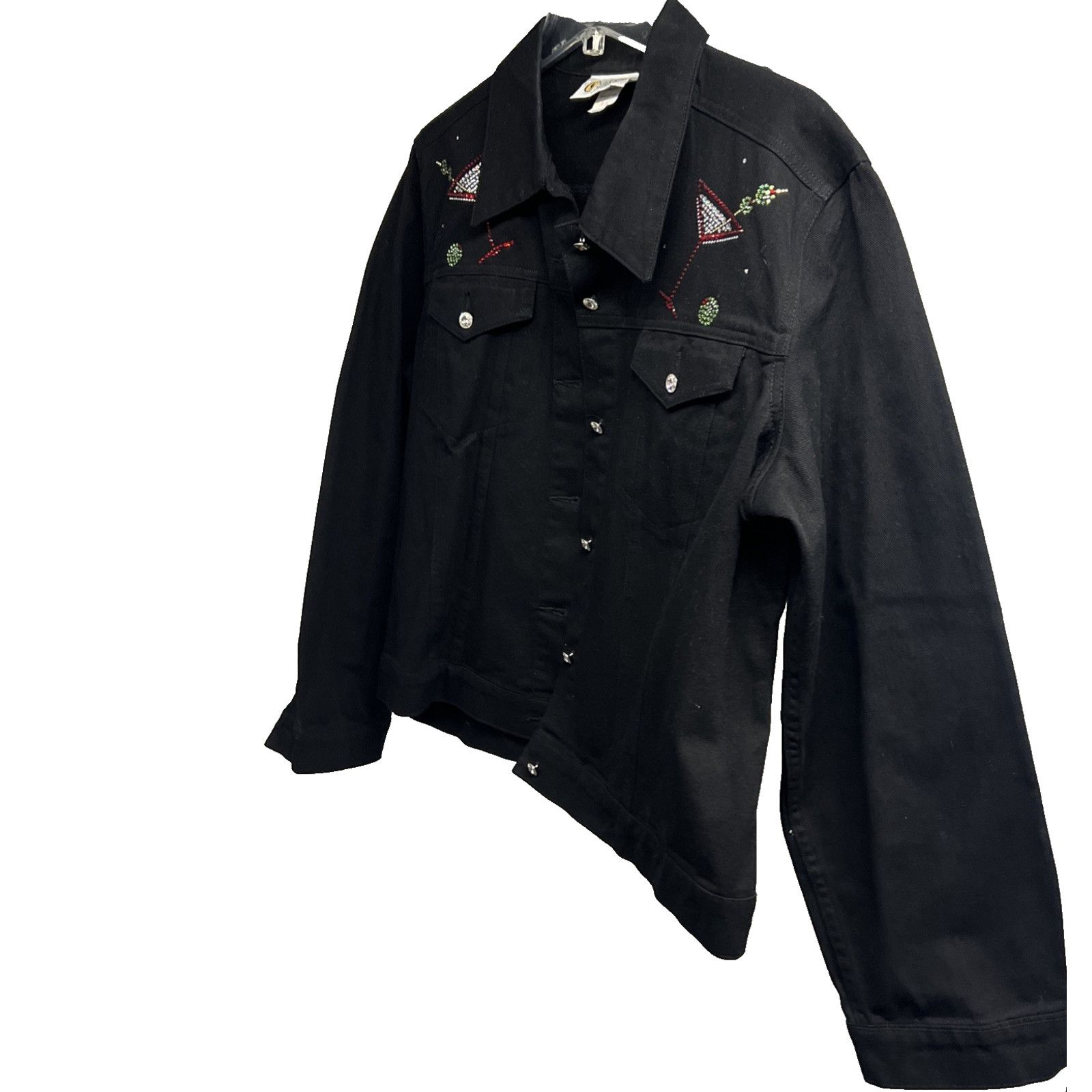Vintage Embellished Black Denim Bling Button Up Jacket XL Cocktails Size XL / US 12-14 / IT 48-50 - 3 Thumbnail