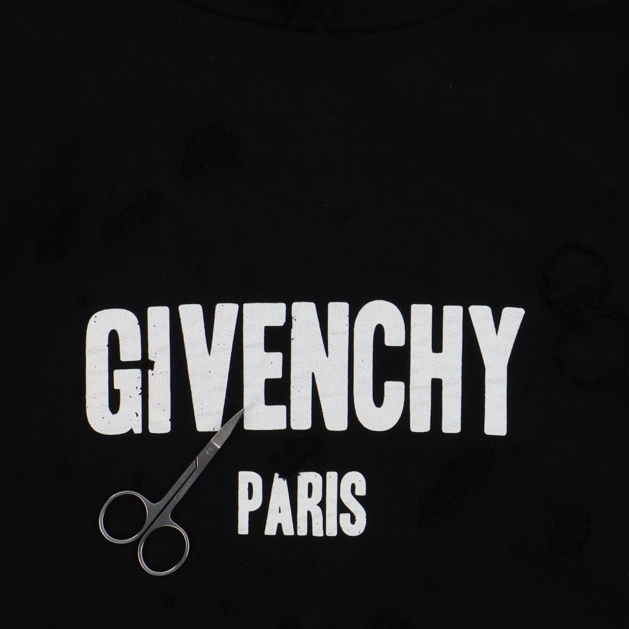 Givenchy Black Destroyed Logo Hoodie Size L / US 10 / IT 46 - 6 Thumbnail