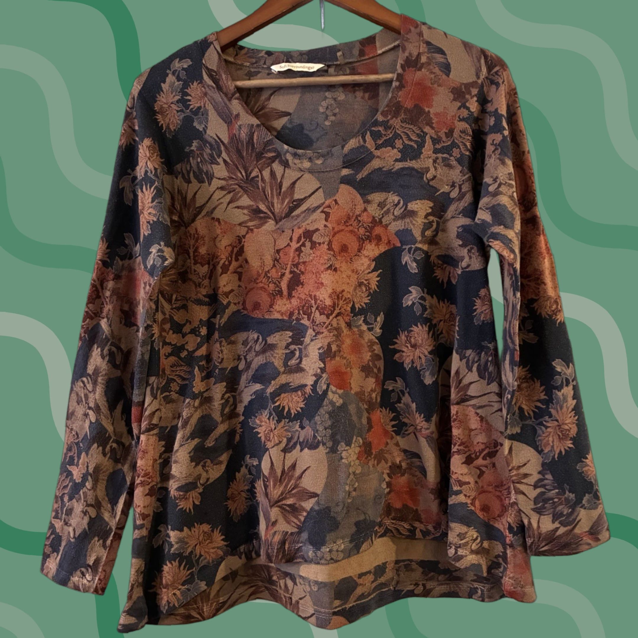 Soft Surroundings Soft Surroundings Blouse Tunic Womens Petite Medium PM Floral Knit V-Neck Pullover Bohemian Colorful Long Sleeve Lightweight Size M / US 6-8 / IT 42-44 - 1 Thumbnail