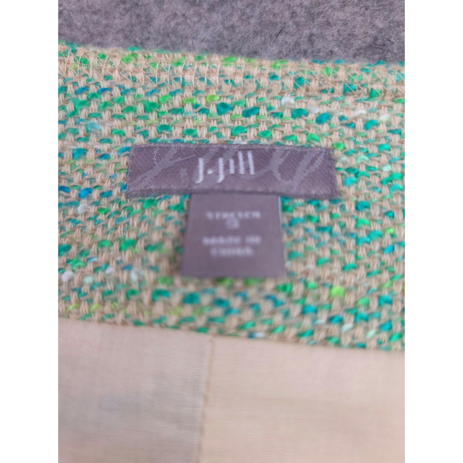 J. Jill J Jill Jacket Womens Small Green Blue Zip Front Tweed Linen Blend Pockets Modern Jacket Size S / US 4 / IT 40 - 2 Thumbnail