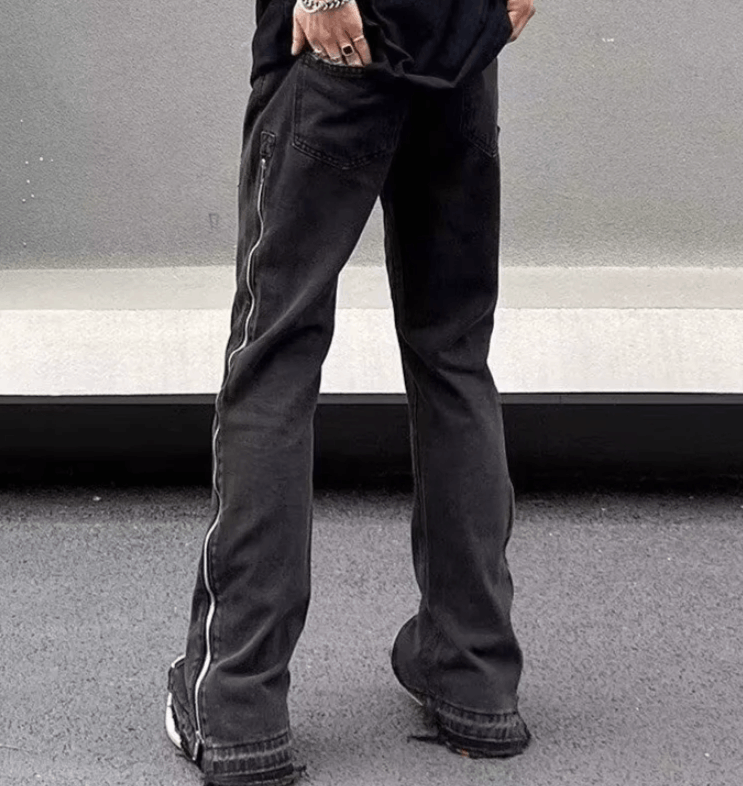 Japanese Brand Zipper Design Washed Black Slim Jeans Size US 30 / EU 46 - 2 Thumbnail