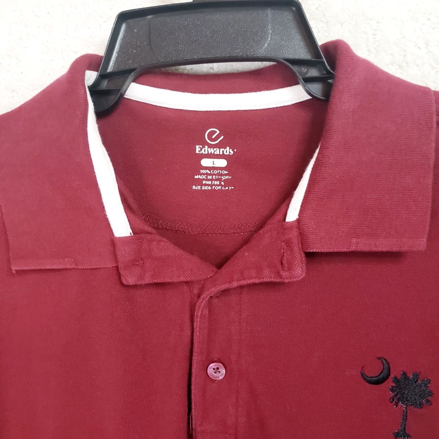 Vintage Edwards South Carolina Gamecocks Polo Shirt Mens L Garnet Short Sleeve Collared Logo Pullover Casual Golf All Seasons Moisture Wicking Quick Dry Knit Size US L / EU 52-54 / 3 - 5 Thumbnail