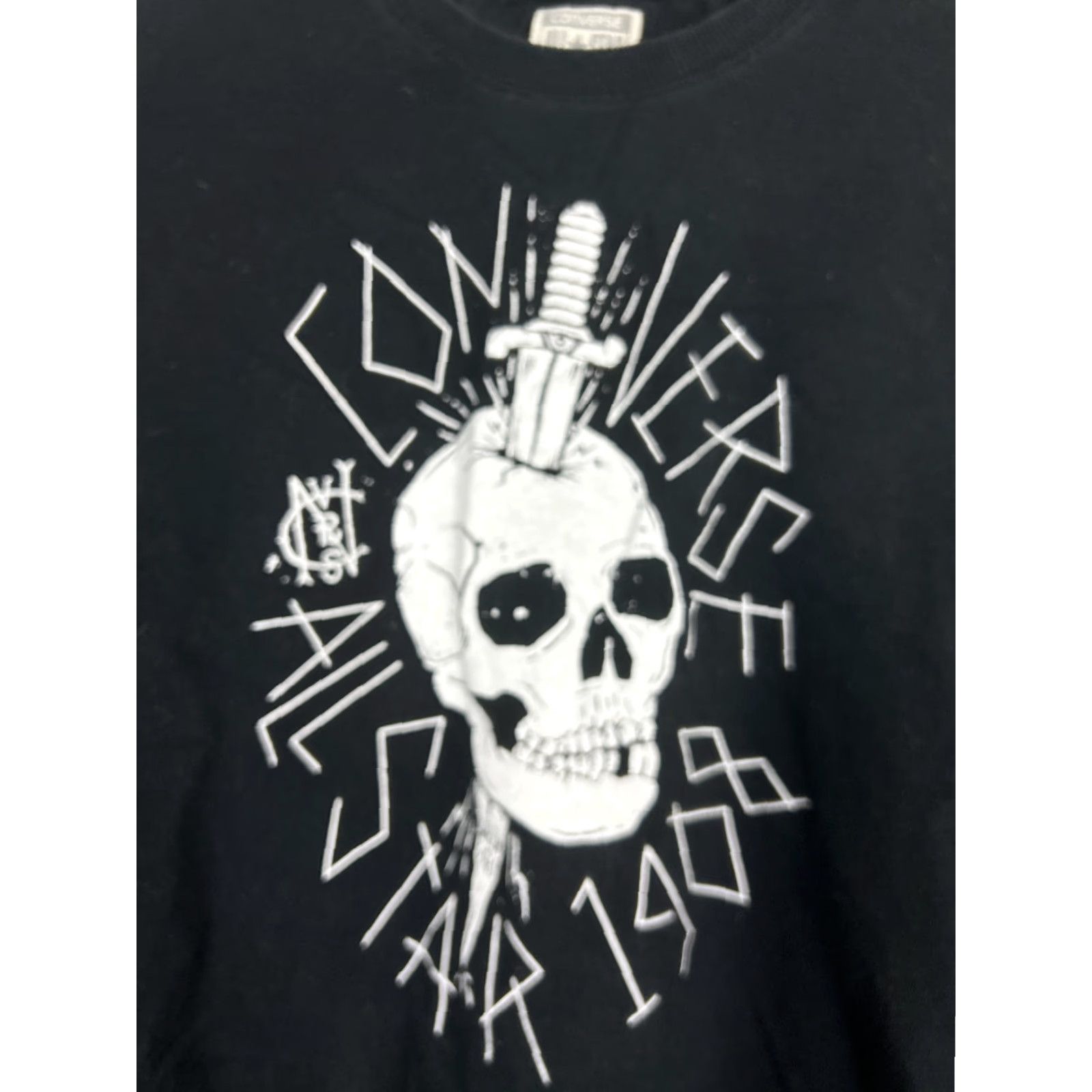 Converse Converse Mens Medium Black Pullover Sweatshirt Skull Dagger Black White Crewneck Size US M / EU 48-50 / 2 - 2 Thumbnail